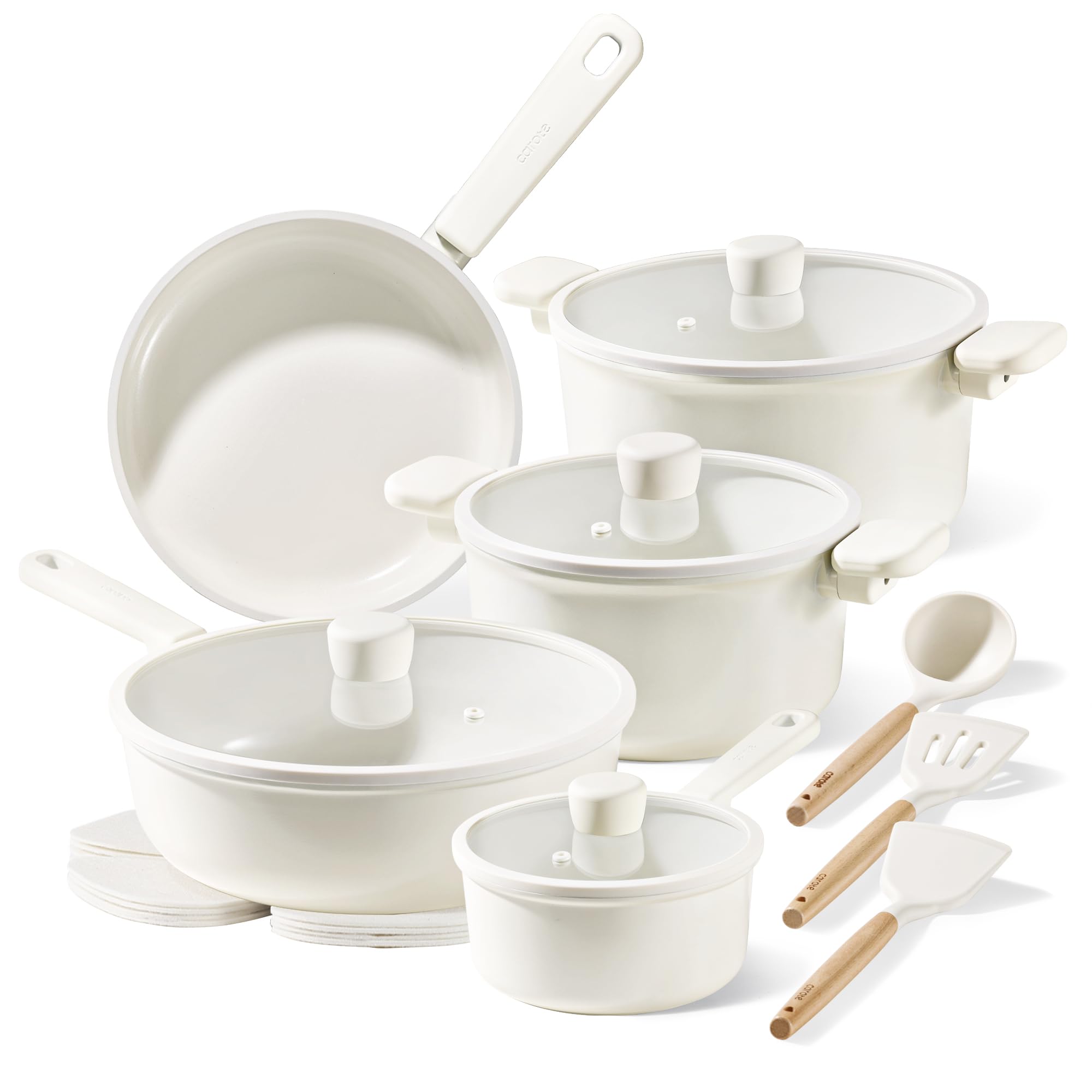 Foto 1 | Juego De Utensilios De Cocina Carote, Cerámica, Antiadherente, 16 Piezas, Color Blanco Crema - Venta Internacional.