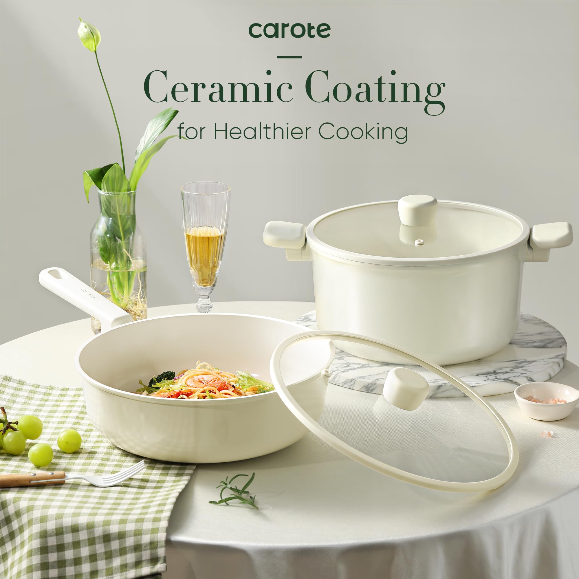 Foto 3 | Juego De Utensilios De Cocina Carote, Cerámica, Antiadherente, 16 Piezas, Color Blanco Crema - Venta Internacional.