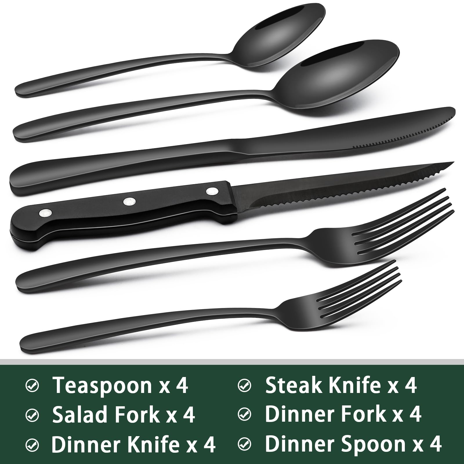 Foto 2 | Juego De Cubiertos Ewfen De Acero Inoxidable Negro De 24 Piezas Para 4 - Venta Internacional.