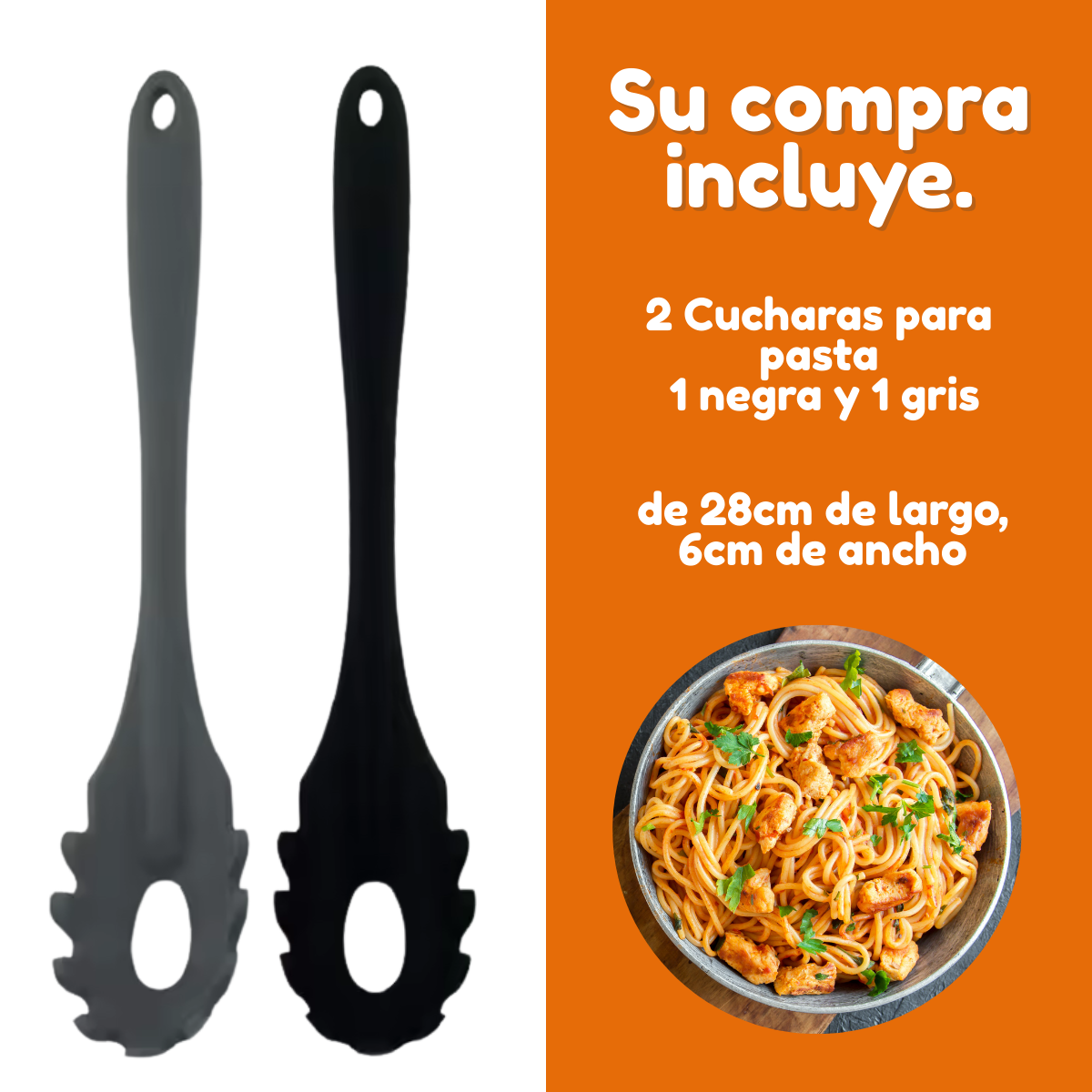 Foto 3 pulgar | Duo Cuchara Tenedor Silicona Flexible Pasta Fideos Ramen 2pz