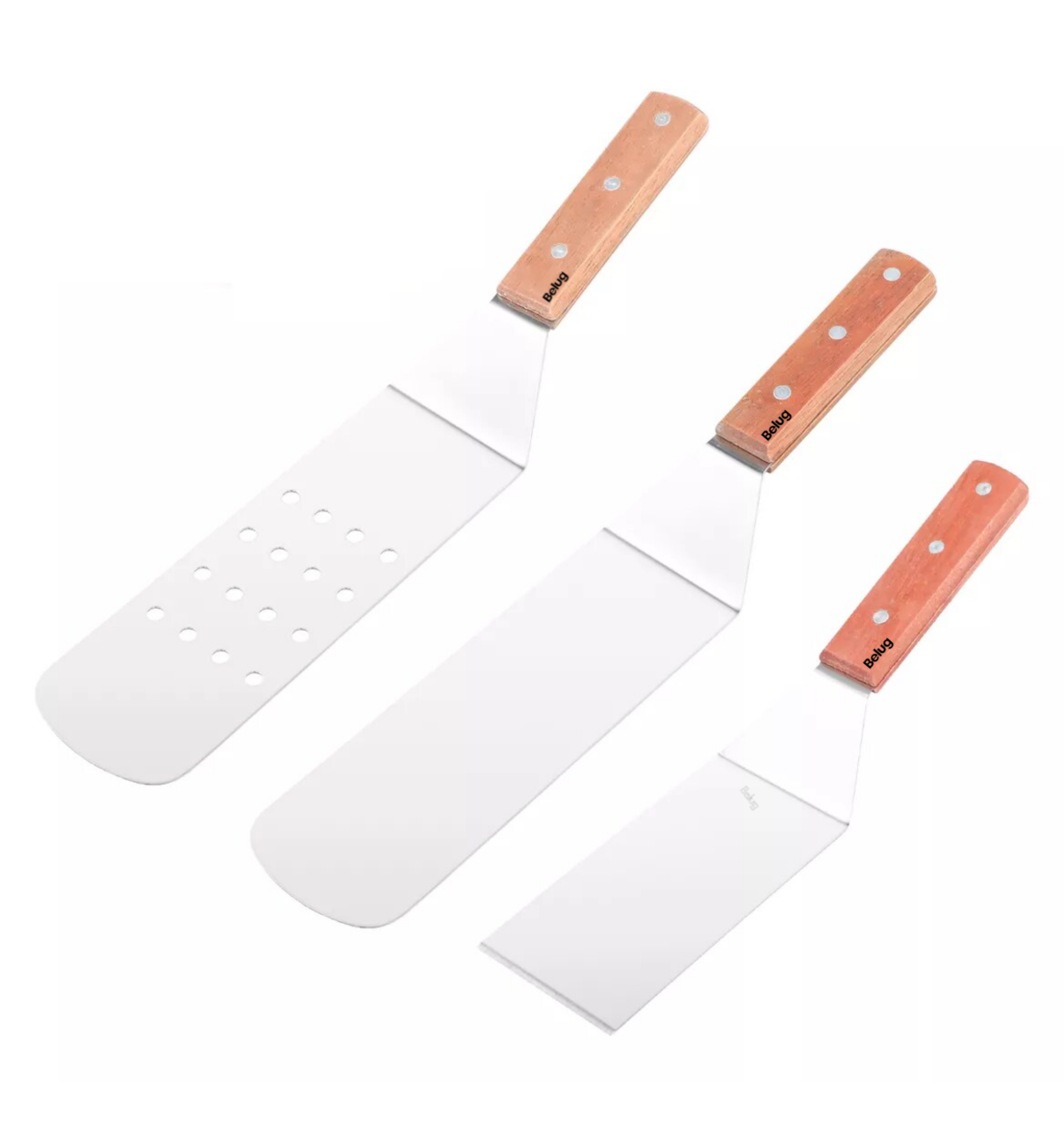 3pcs Espátula Volteadora Cocina Plancha Acero Inoxidable Belug, Plateado Y Marrón