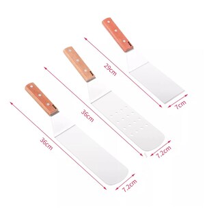 Foto 2 | 3pcs Espátula Volteadora Cocina Plancha Acero Inoxidable Belug, Plateado Y Marrón