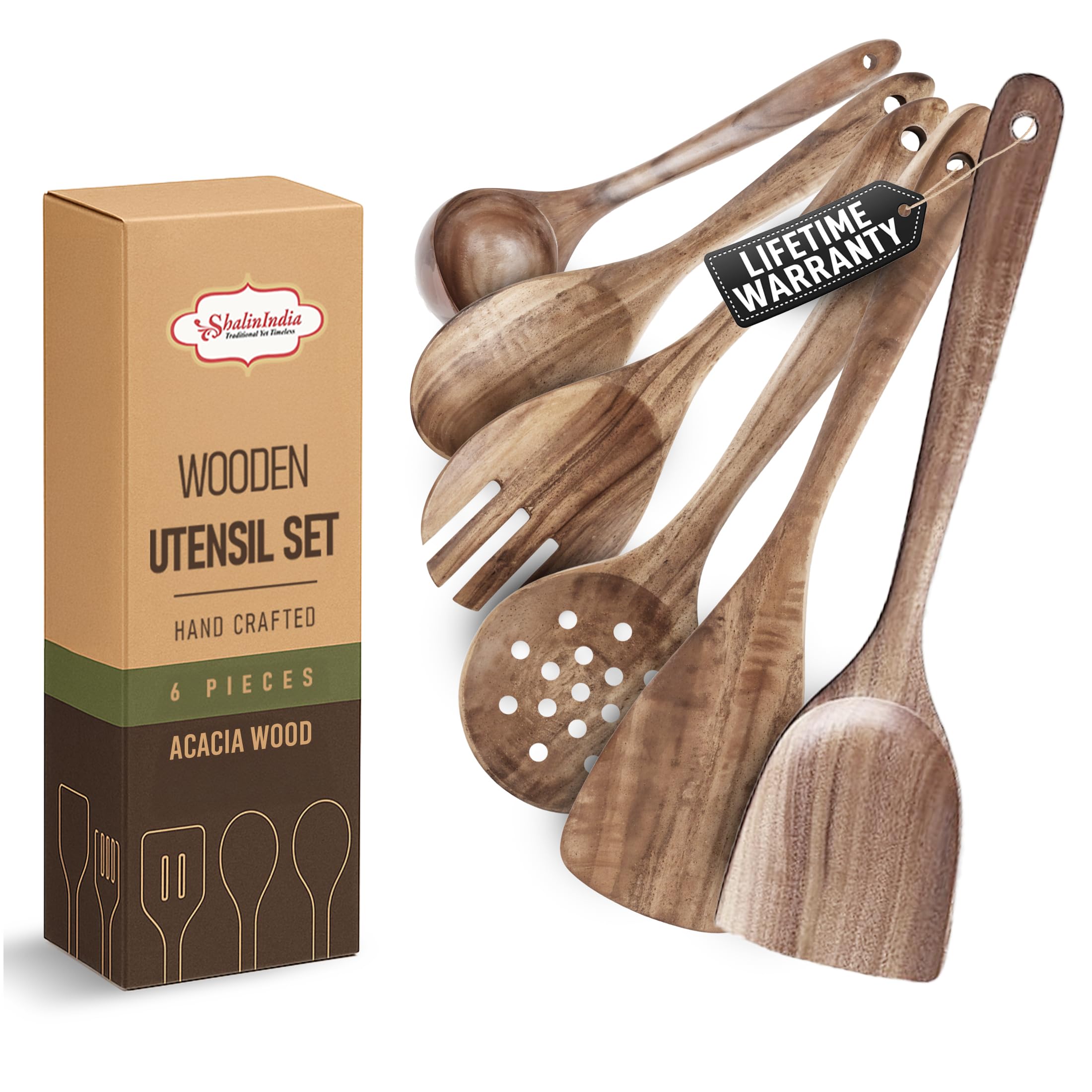 Foto 1 | Juego De Utensilios De Cocina Antiadherentes De Madera Shalinindia De 6 Piezas - Venta Internacional.