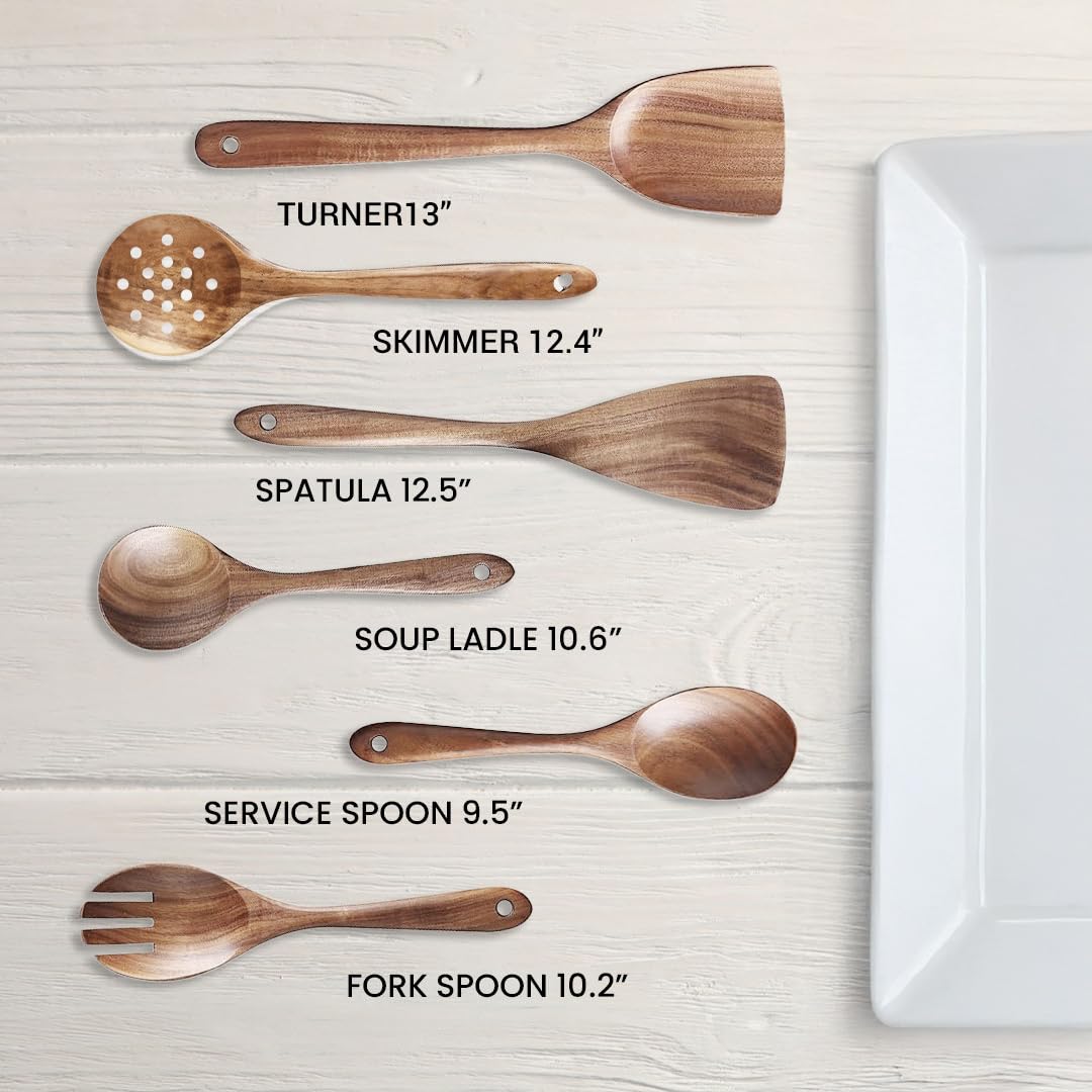 Foto 2 | Juego De Utensilios De Cocina Antiadherentes De Madera Shalinindia De 6 Piezas - Venta Internacional.
