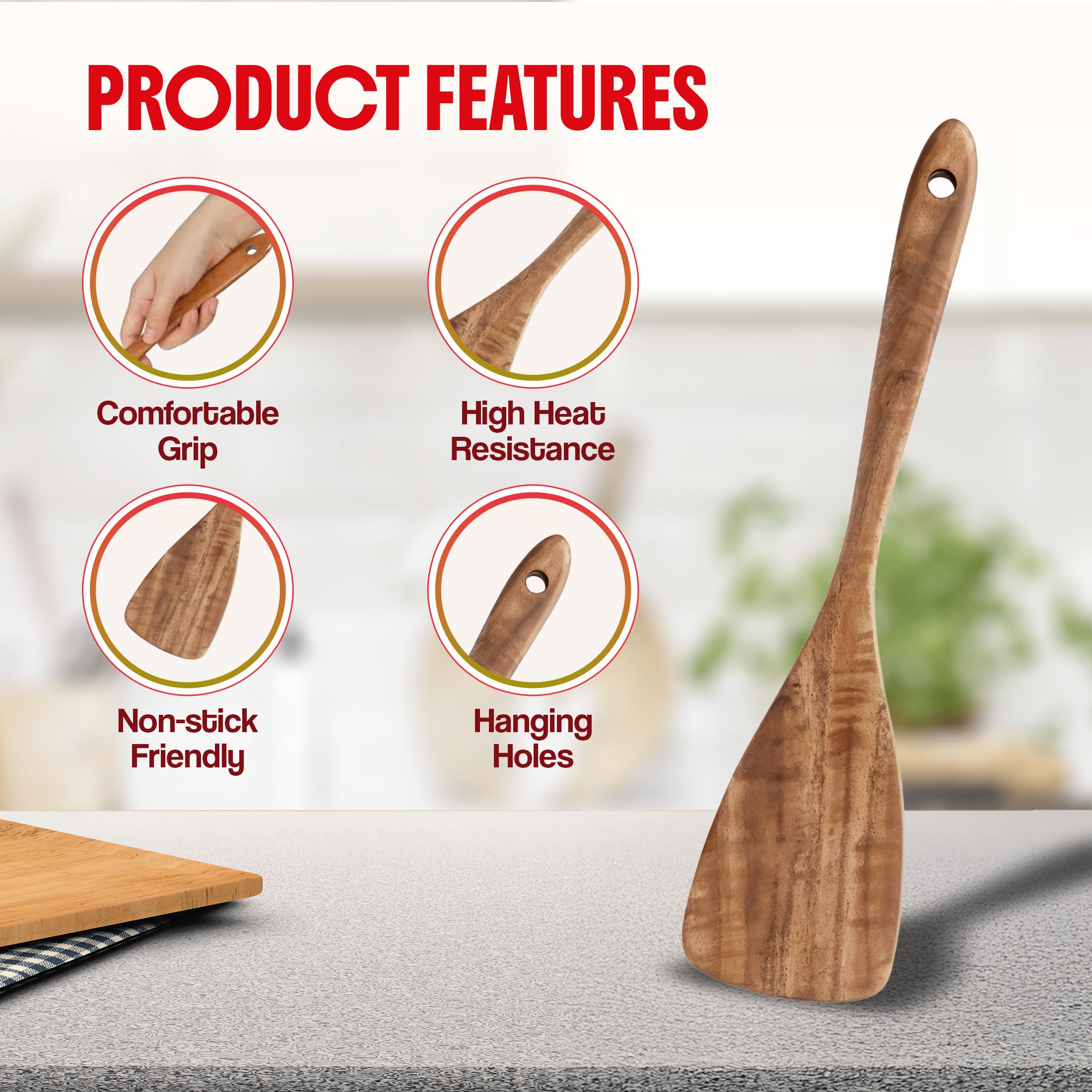 Foto 3 | Juego De Utensilios De Cocina Antiadherentes De Madera Shalinindia De 6 Piezas - Venta Internacional.