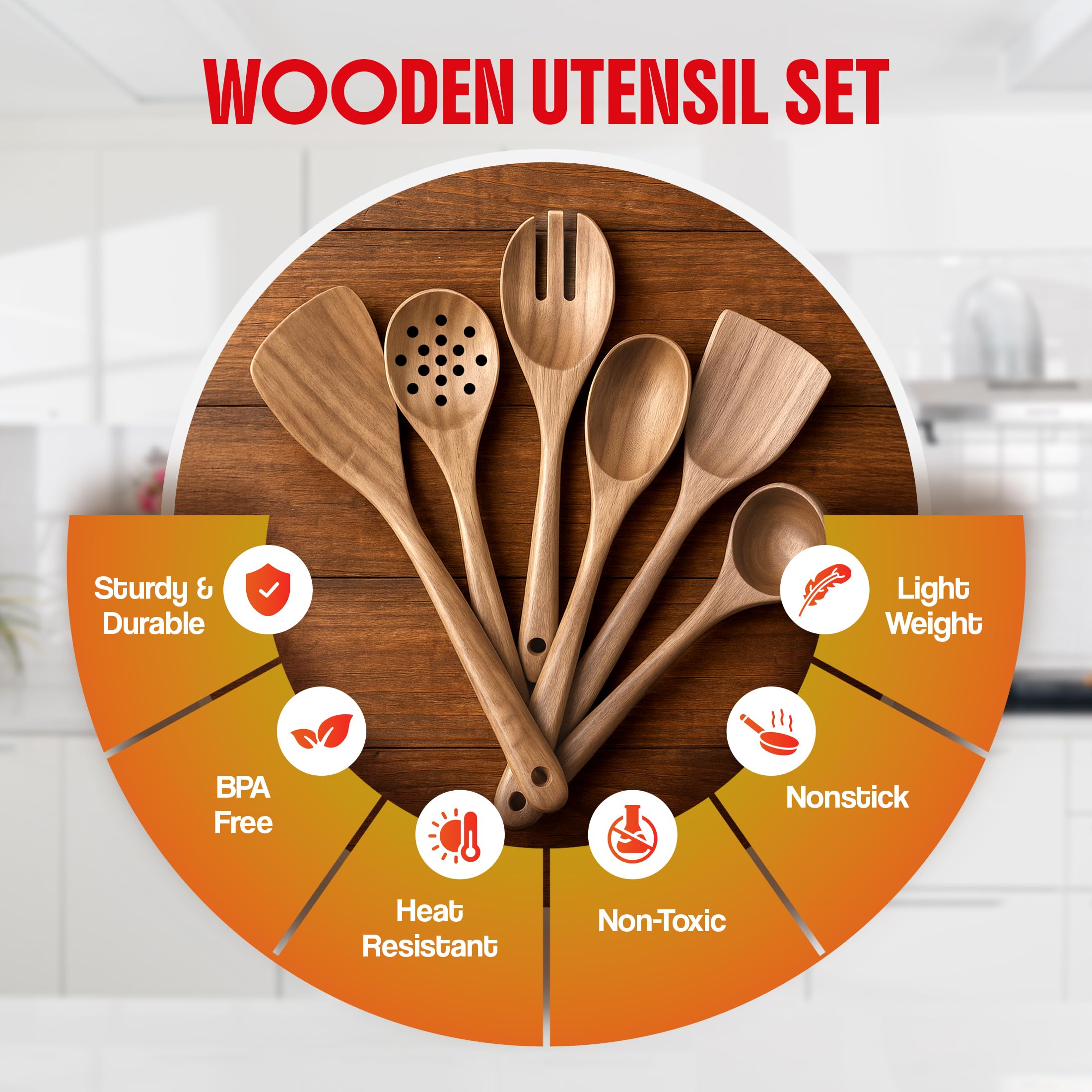 Foto 4 | Juego De Utensilios De Cocina Antiadherentes De Madera Shalinindia De 6 Piezas - Venta Internacional.