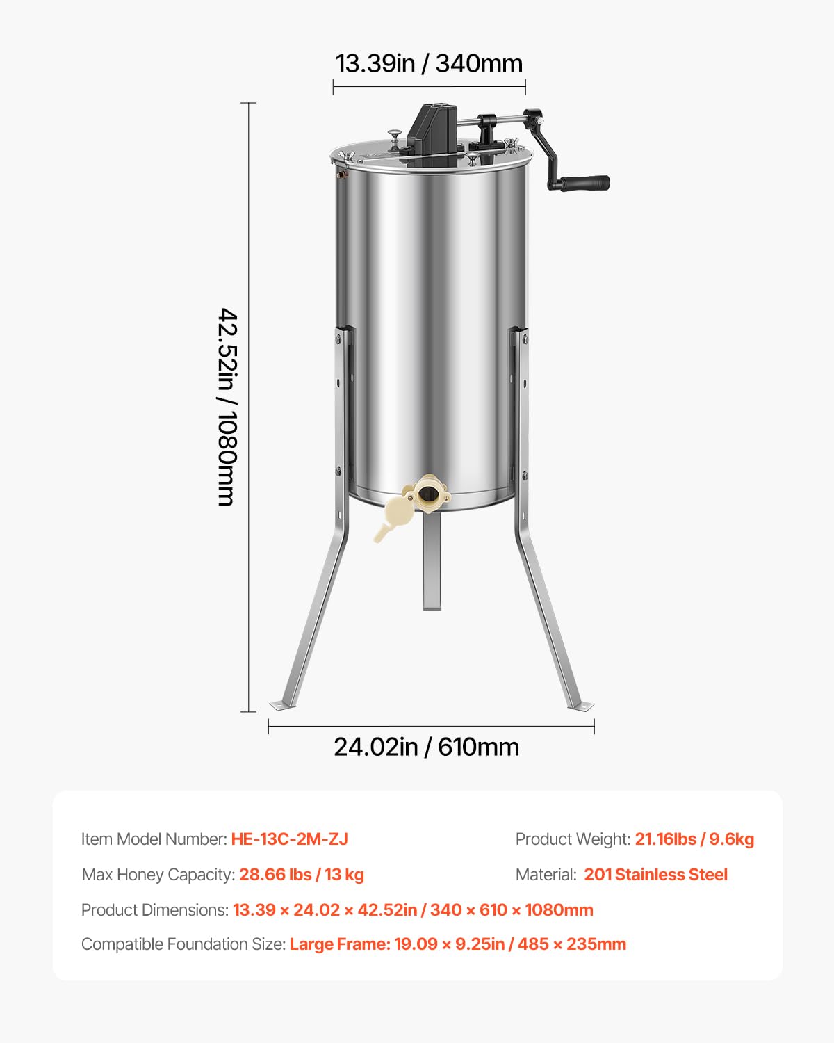 Foto 7 | Extractor De Miel Vevor 2, Manual Con Tapa Transparente - Venta Internacional.