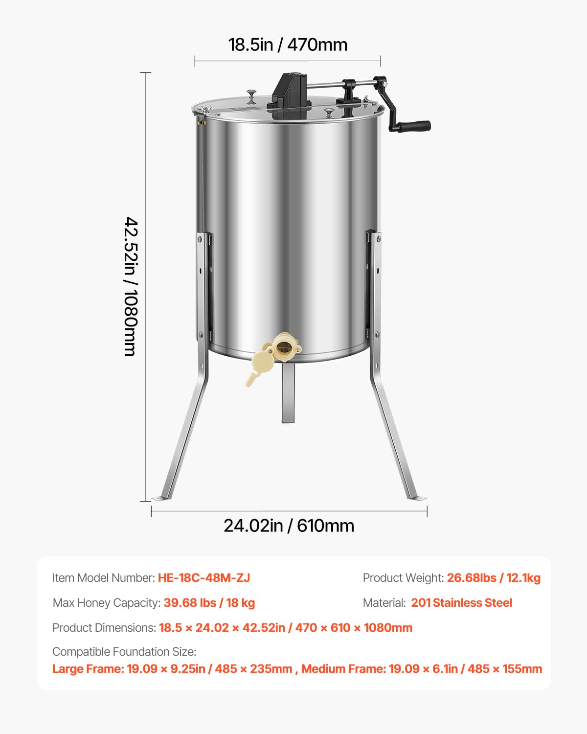 Foto 7 | Extractor De Miel Vevor 4/8 Con Marco Manual Y Tapa Transparente - Venta Internacional.