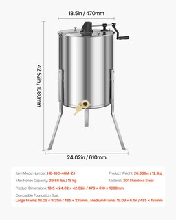 Foto 7 | Extractor De Miel Vevor 4/8 Con Marco Manual Y Tapa Transparente - Venta Internacional.
