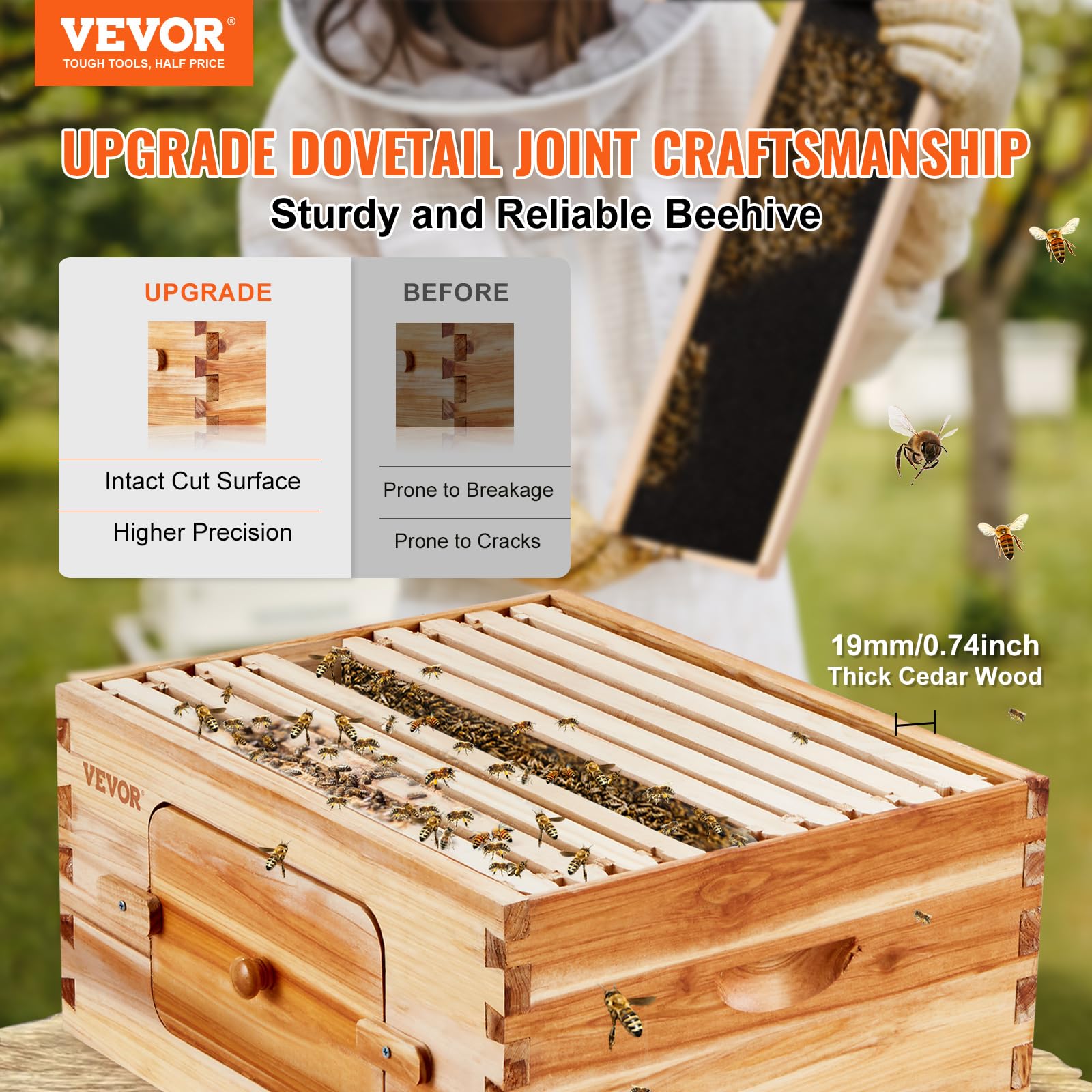 Foto 2 | Caja De Cría Beehive Vevor Langstroth De 10 Marcos De Profundidad Con Ventanas - Venta Internacional.