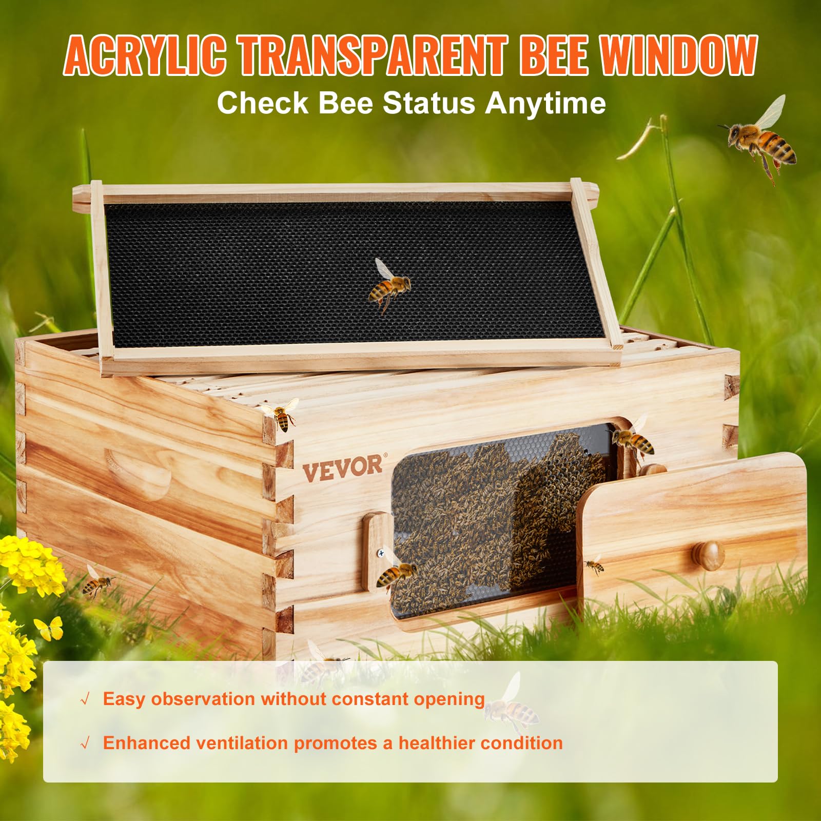 Foto 3 | Caja De Cría Beehive Vevor Langstroth De 10 Marcos De Profundidad Con Ventanas - Venta Internacional.