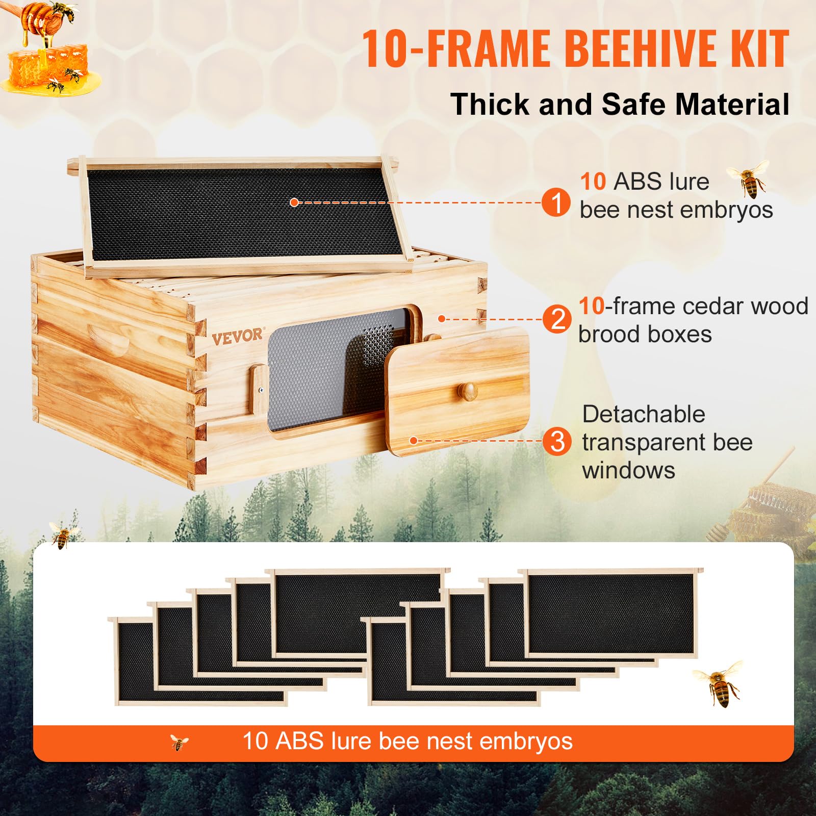 Foto 7 pulgar | Caja De Cría Beehive Vevor Langstroth De 10 Marcos De Profundidad Con Ventanas - Venta Internacional.