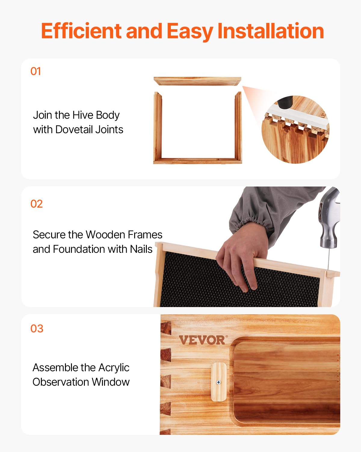 Foto 5 | Kit De Inicio Bee Hive Vevor De 10 Marcos Con 1 Caja Profunda Y 1 Caja Mediana - Venta Internacional.