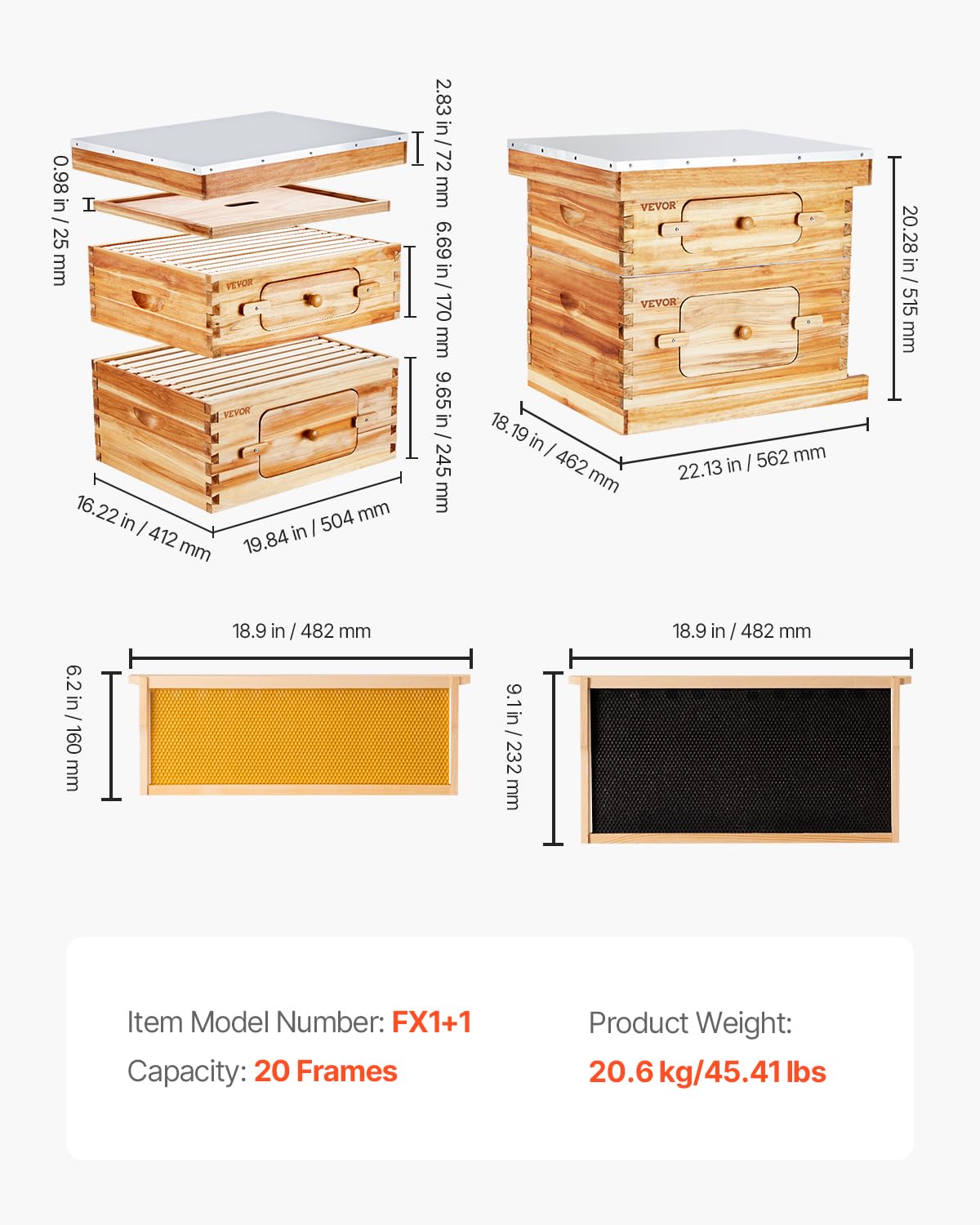 Foto 8 pulgar | Kit De Inicio Bee Hive Vevor De 10 Marcos Con 1 Caja Profunda Y 1 Caja Mediana - Venta Internacional.