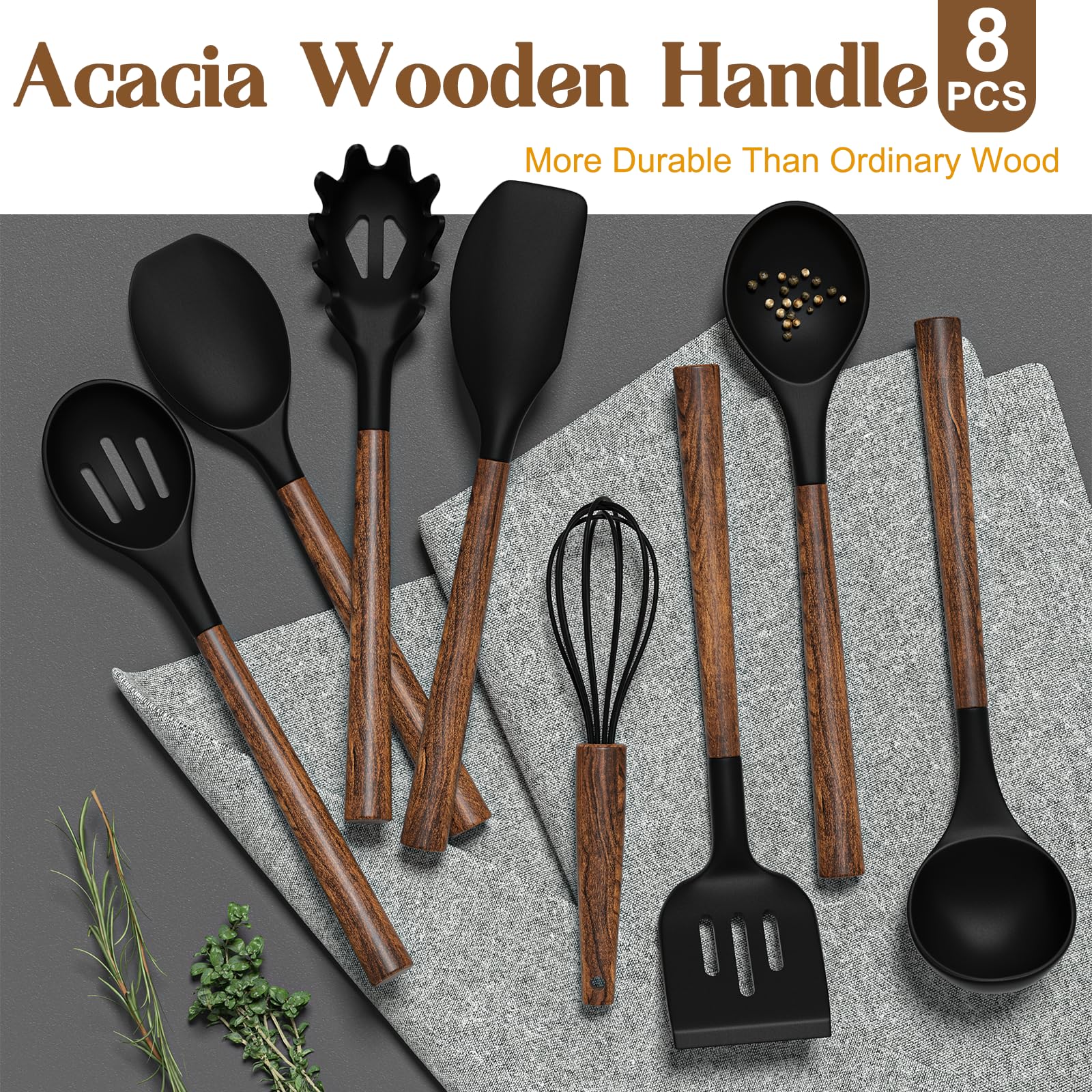 Foto 3 pulgar | Juego De Utensilios De Cocina Umite Chef De 8 Piezas Con Asas De Acacia - Venta Internacional.