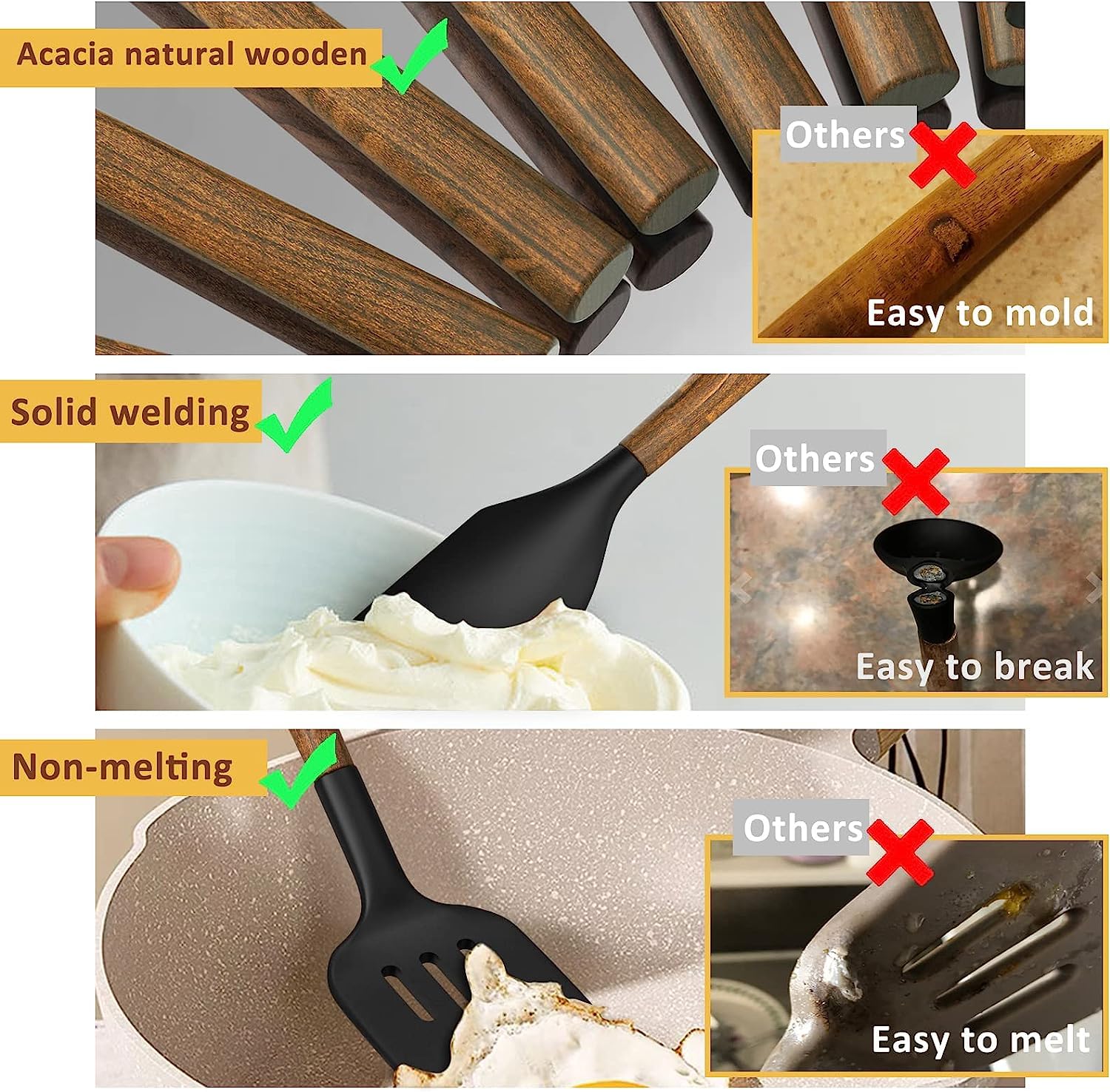 Foto 7 pulgar | Juego De Utensilios De Cocina Umite Chef De 8 Piezas Con Asas De Acacia - Venta Internacional.
