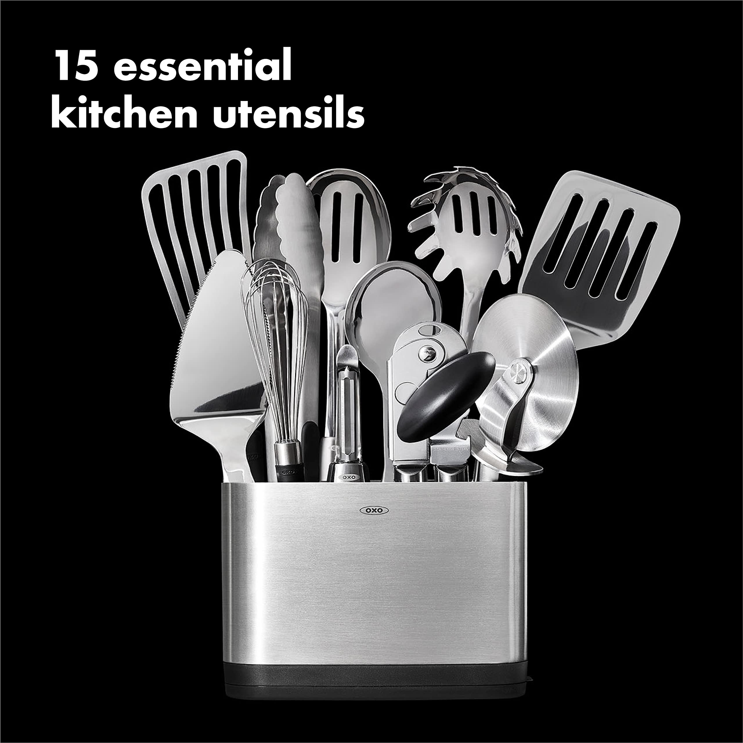 Foto 4 | Juego De Utensilios Oxo Steel De 15 Piezas De Acero Inoxidable Con Soporte - Venta Internacional.