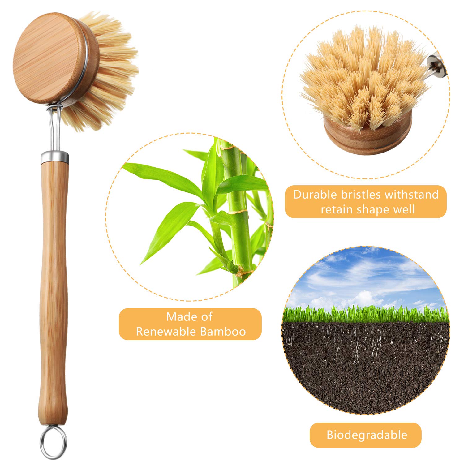 Foto 4 pulgar | Cepillo Patelai De Madera Para Platos De Cocina Con Exfoliante De Bambú Y 7 Cabezales - Venta Internacional.