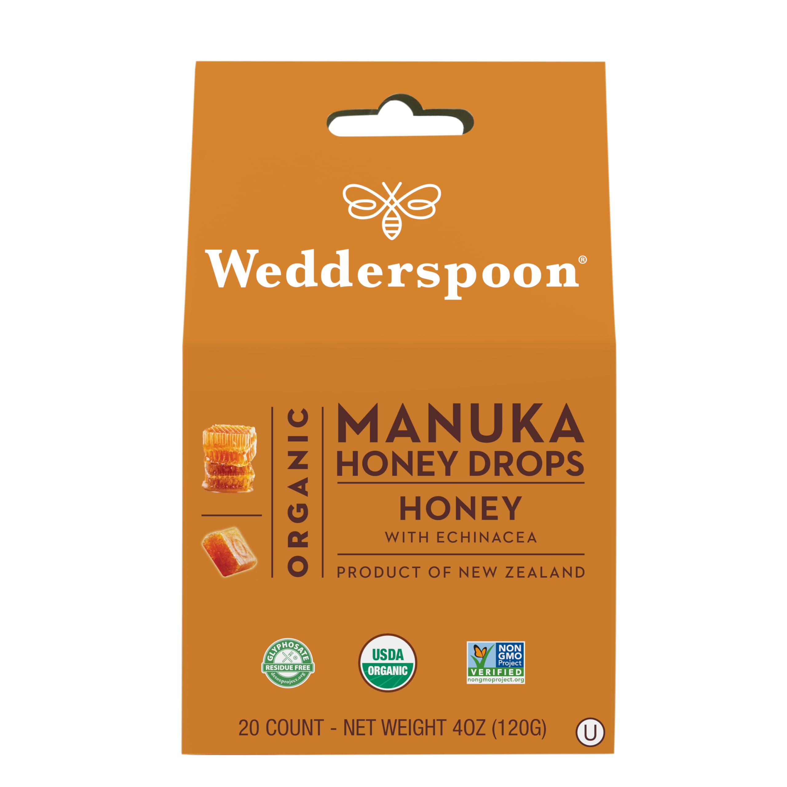Foto 2 pulgar | Honey Drops Wedderspoon, Miel Orgánica De Manuka Y Equinácea, 20 Unidades - Venta Internacional.