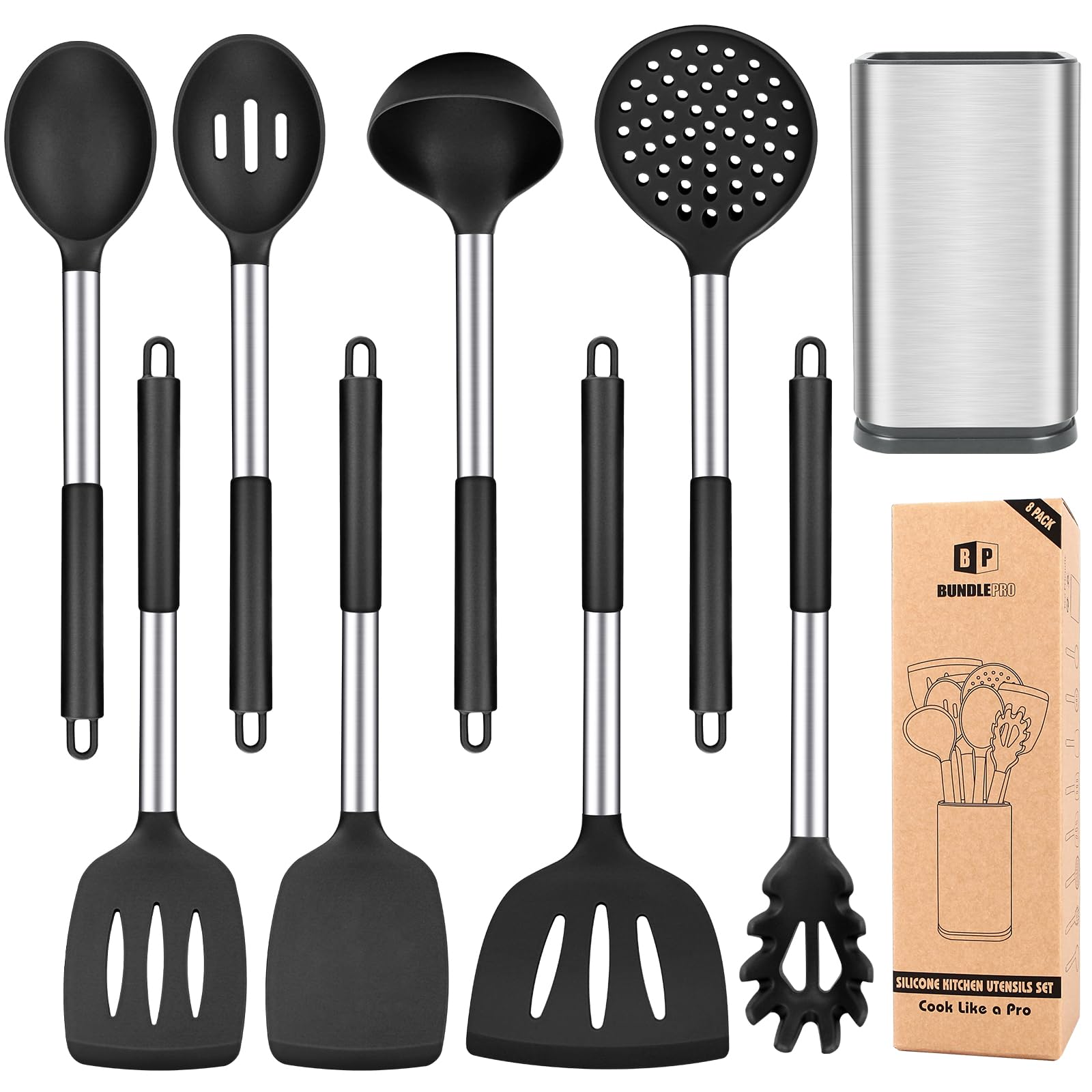 Foto 2 pulgar | Juego De Utensilios De Cocina Bundlepro De Silicona, 8 Piezas Con Juego De Acero Inoxidable - Venta Internacional.