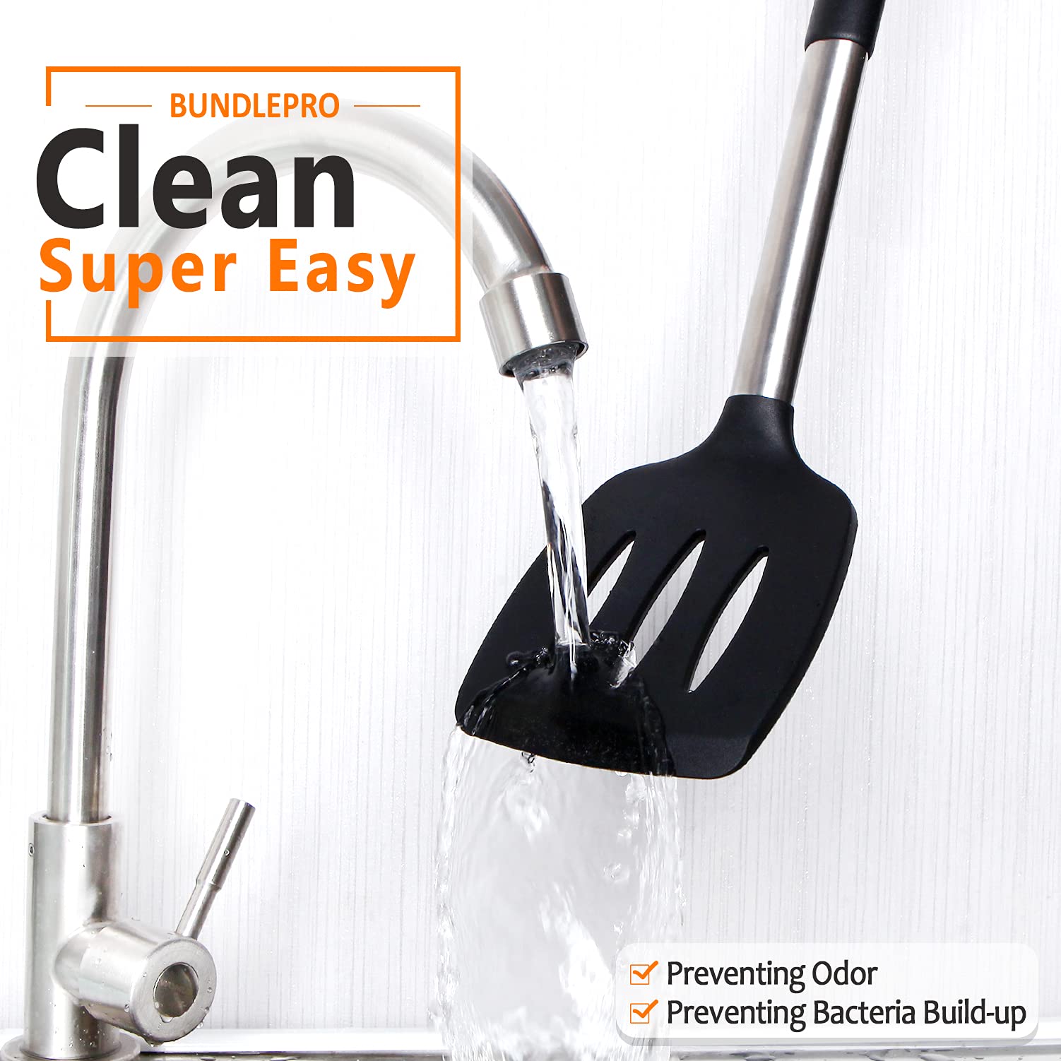 Foto 7 | Juego De Utensilios De Cocina Bundlepro De Silicona, 8 Piezas Con Juego De Acero Inoxidable - Venta Internacional.