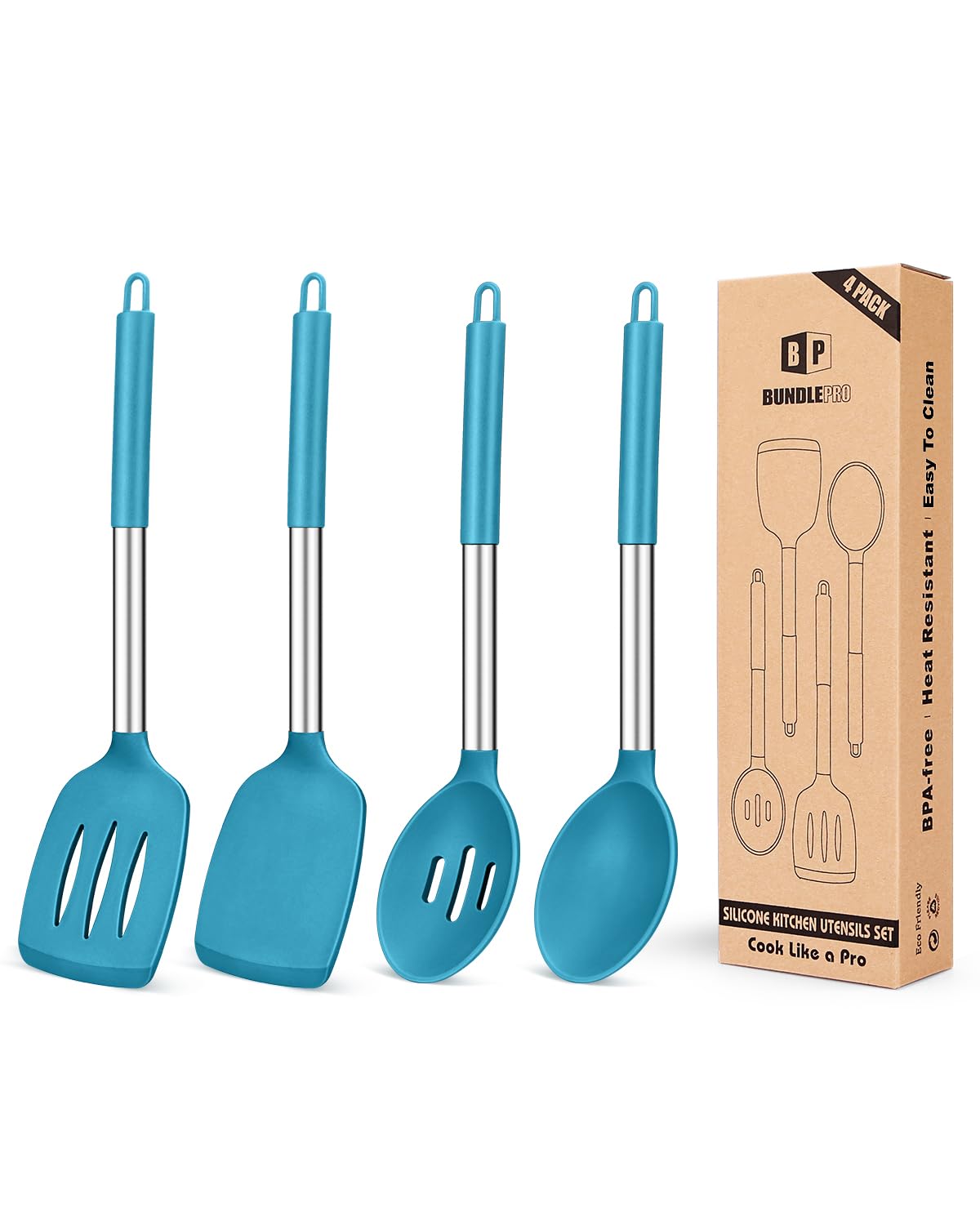Juego De Utensilios De Cocina Bundlepro, Silicona Antiadherente, 4 Piezas - Venta Internacional.
