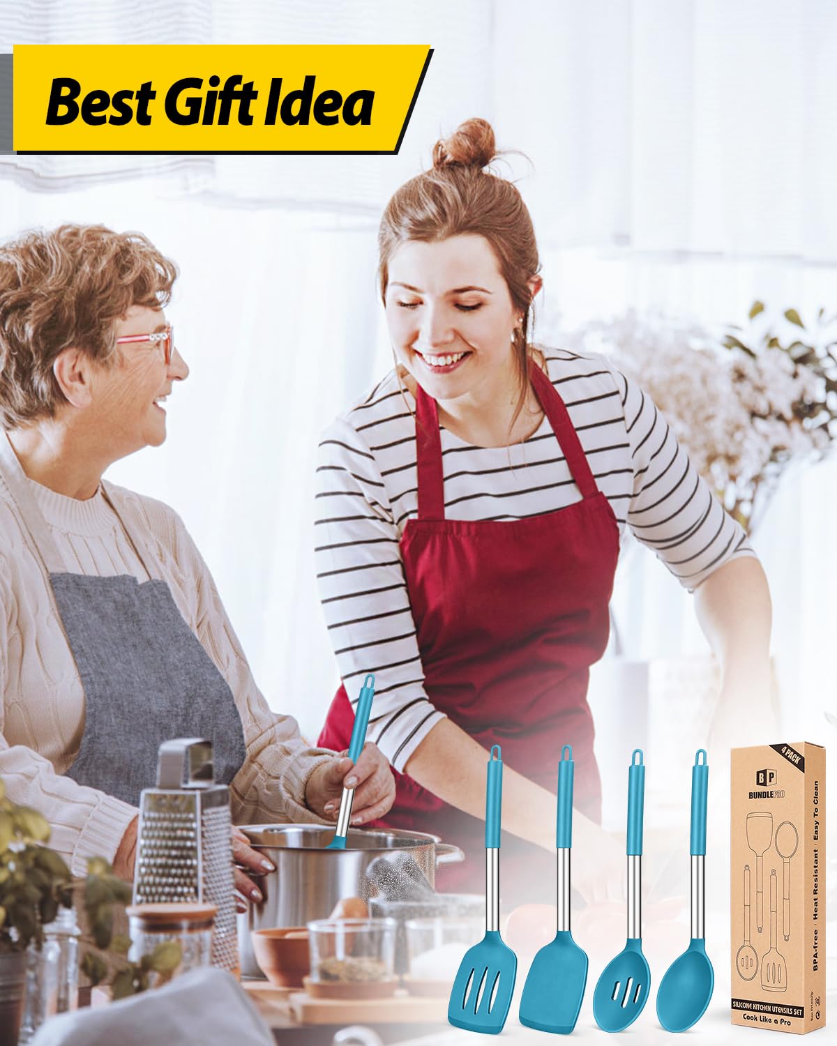Foto 7 | Juego De Utensilios De Cocina Bundlepro, Silicona Antiadherente, 4 Piezas - Venta Internacional.