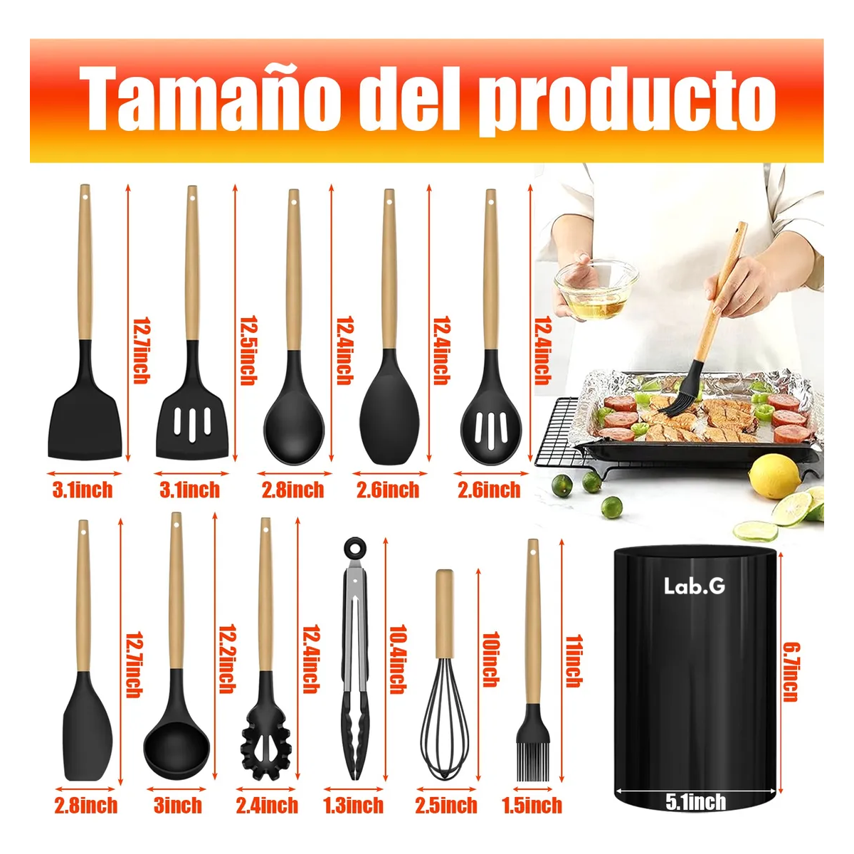Foto 4 pulgar | Utensilios Silicona Cocina Espatulas Reposteria 12 Set Lab.g Multicolor