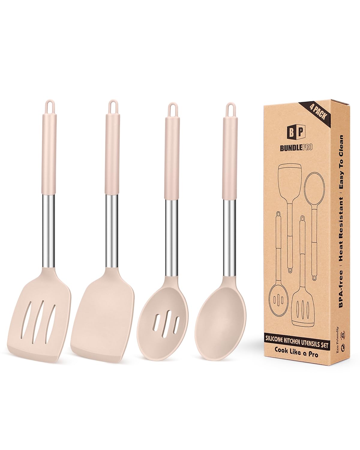 Foto 1 | Set De Utensilios De Cocina Bundlepro Silicone, 4 Piezas, Color Caqui - Venta Internacional.