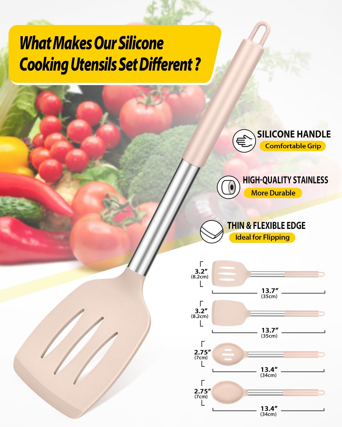 Foto 2 | Set De Utensilios De Cocina Bundlepro Silicone, 4 Piezas, Color Caqui - Venta Internacional.