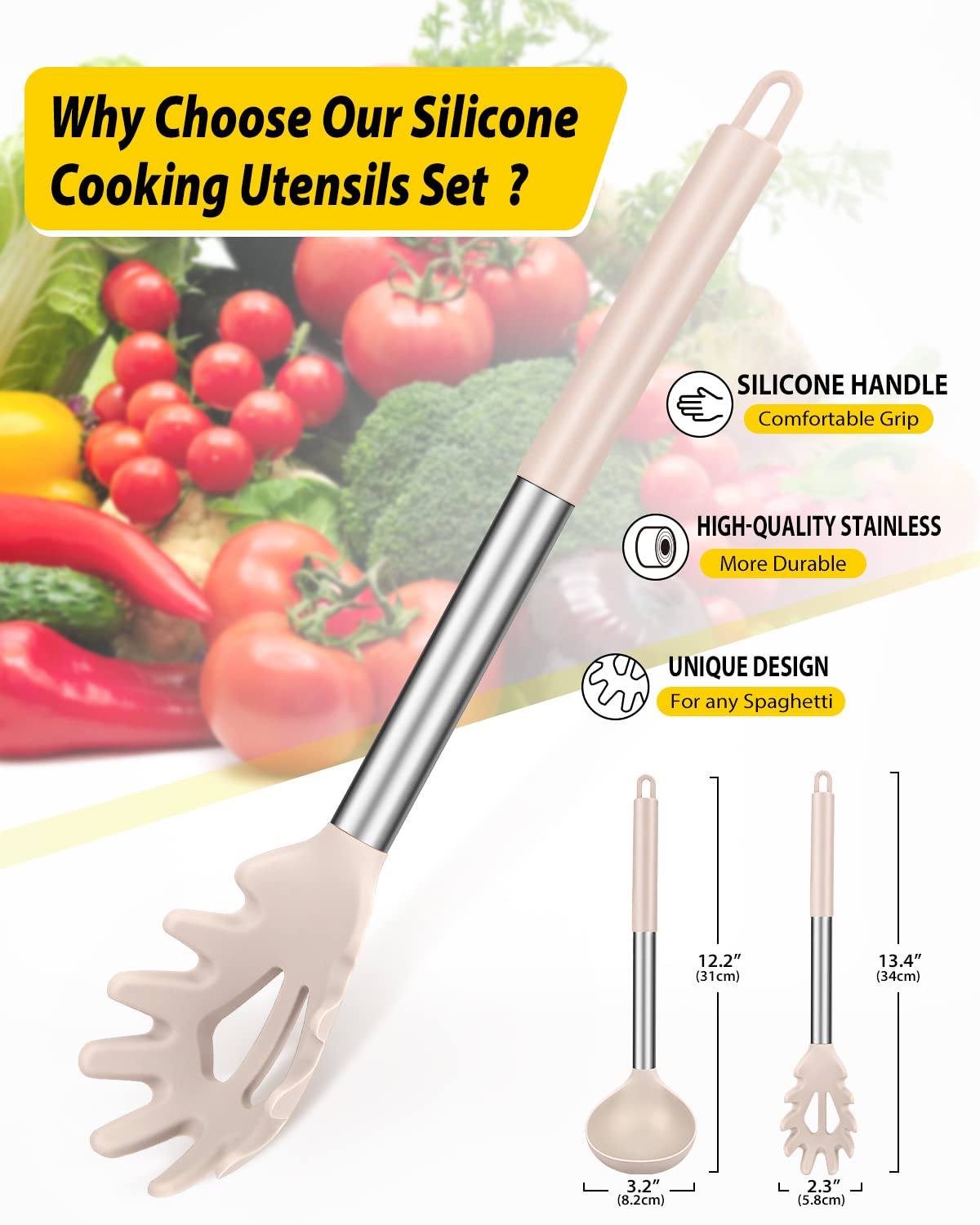 Foto 3 pulgar | Set De Utensilios De Cocina: Tenedor Y Cucharón De Silicona Para Pasta - Venta Internacional.