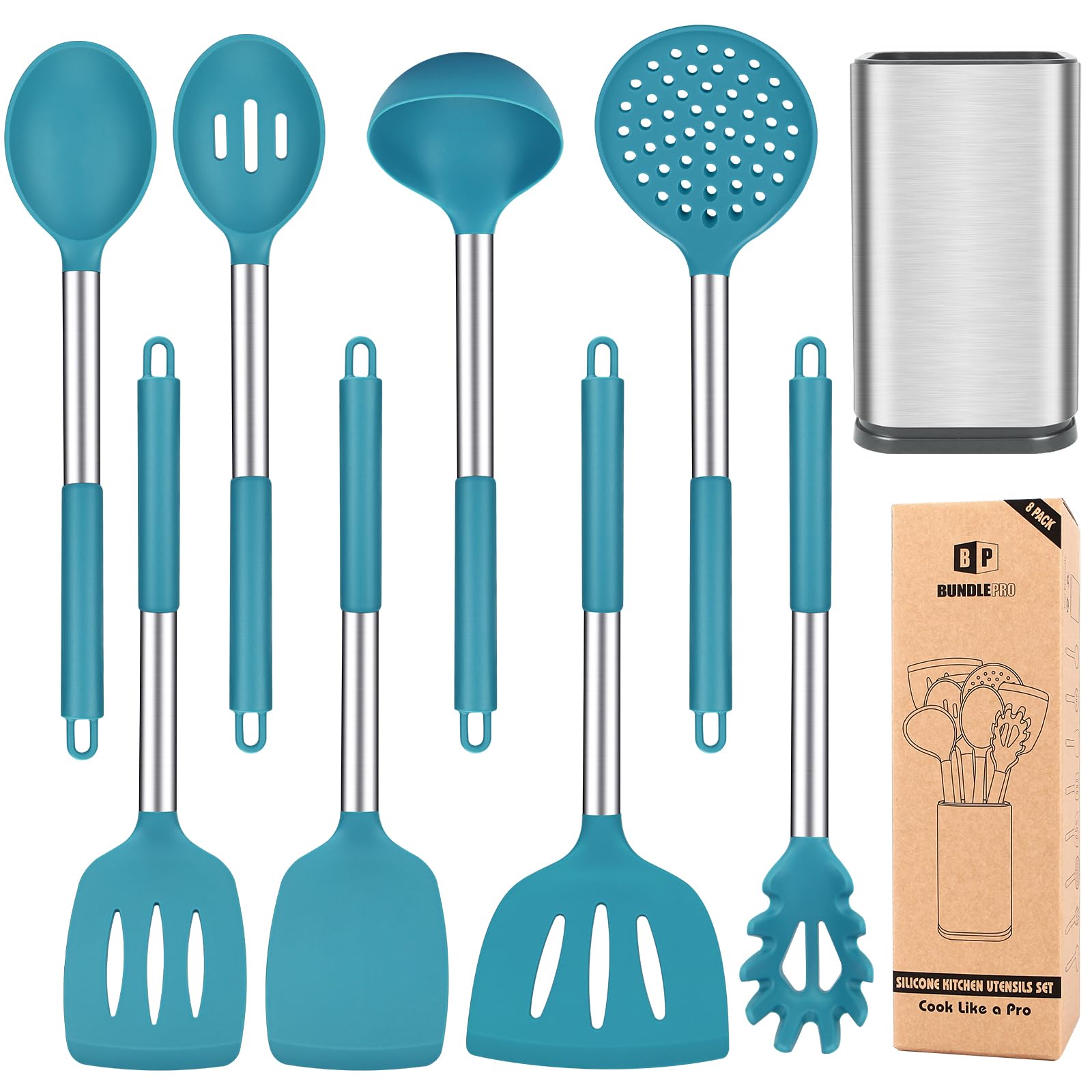 Foto 1 | Juego De Utensilios De Cocina Bundlepro Silicone 8 Piezas Con Acero Inoxidable - Venta Internacional.