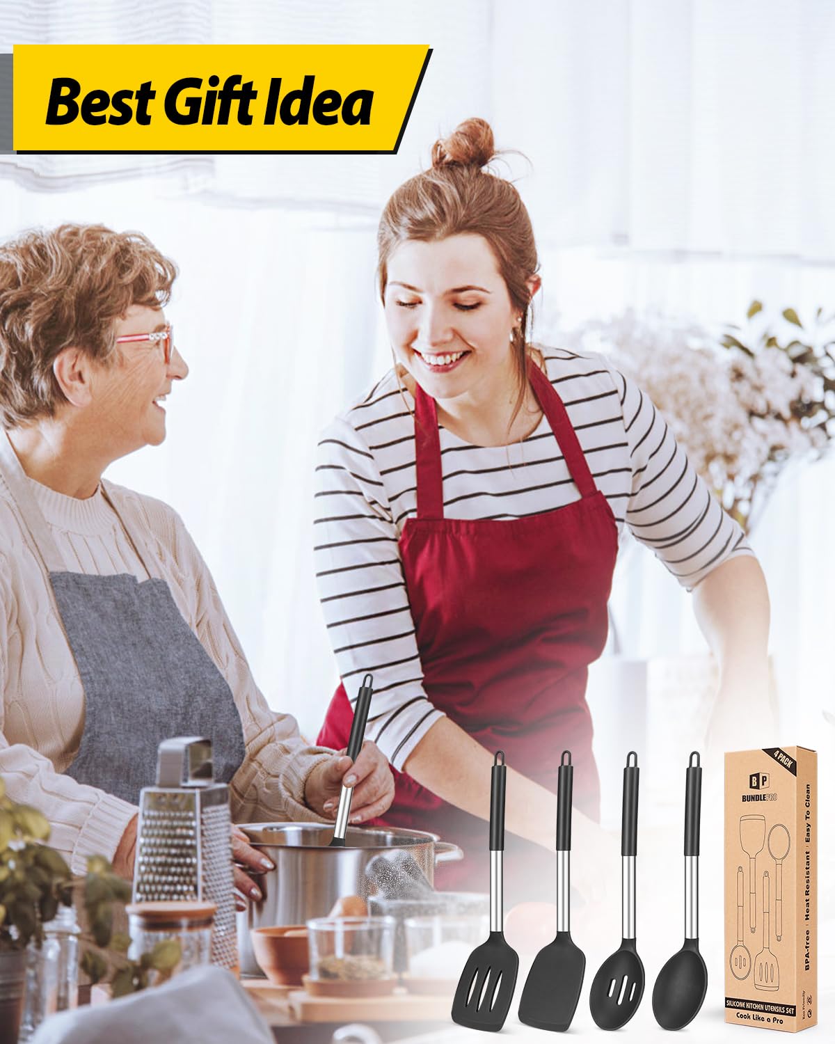 Foto 7 | Juego De Utensilios De Cocina Bundlepro, Silicona Antiadherente, 4 Piezas - Venta Internacional.