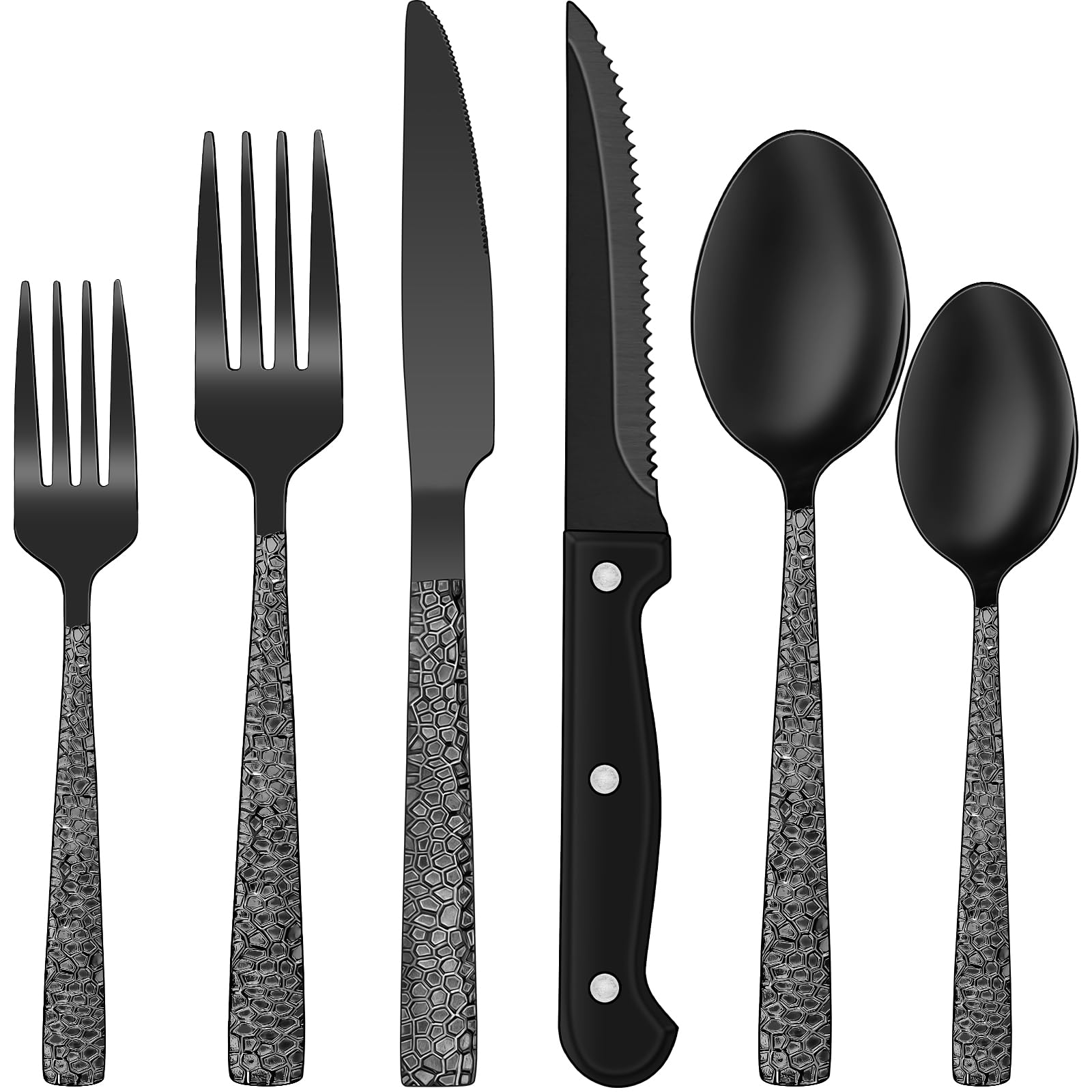 Foto 2 pulgar | Juego De Cubiertos Ewfen, Cubiertos Martillados Negros, 24 Piezas Para 4 - Venta Internacional.