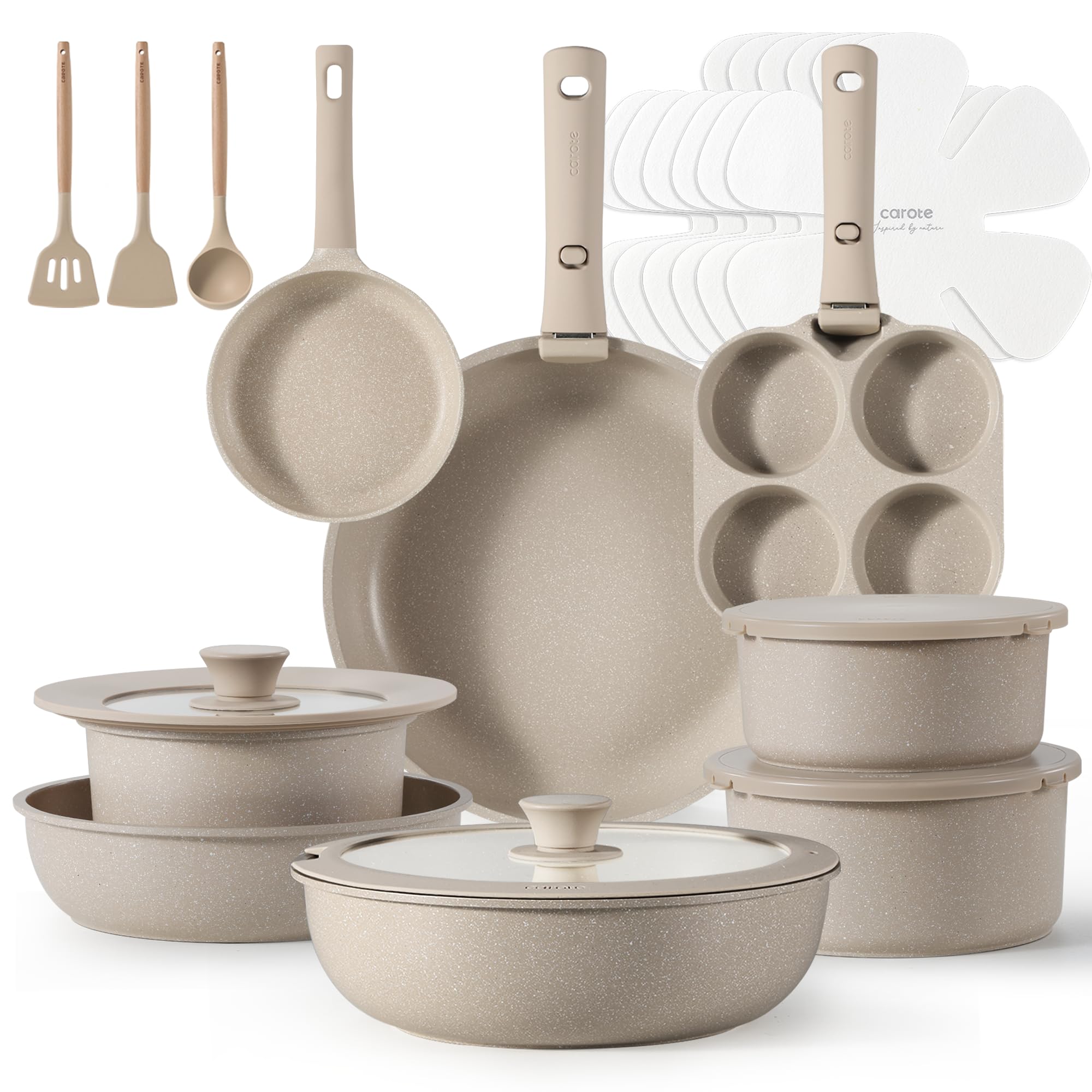 Juego De Utensilios De Cocina Carote, 23 Piezas, Mango Desmontable, Antiadherente, Color Topo - Venta Internacional.