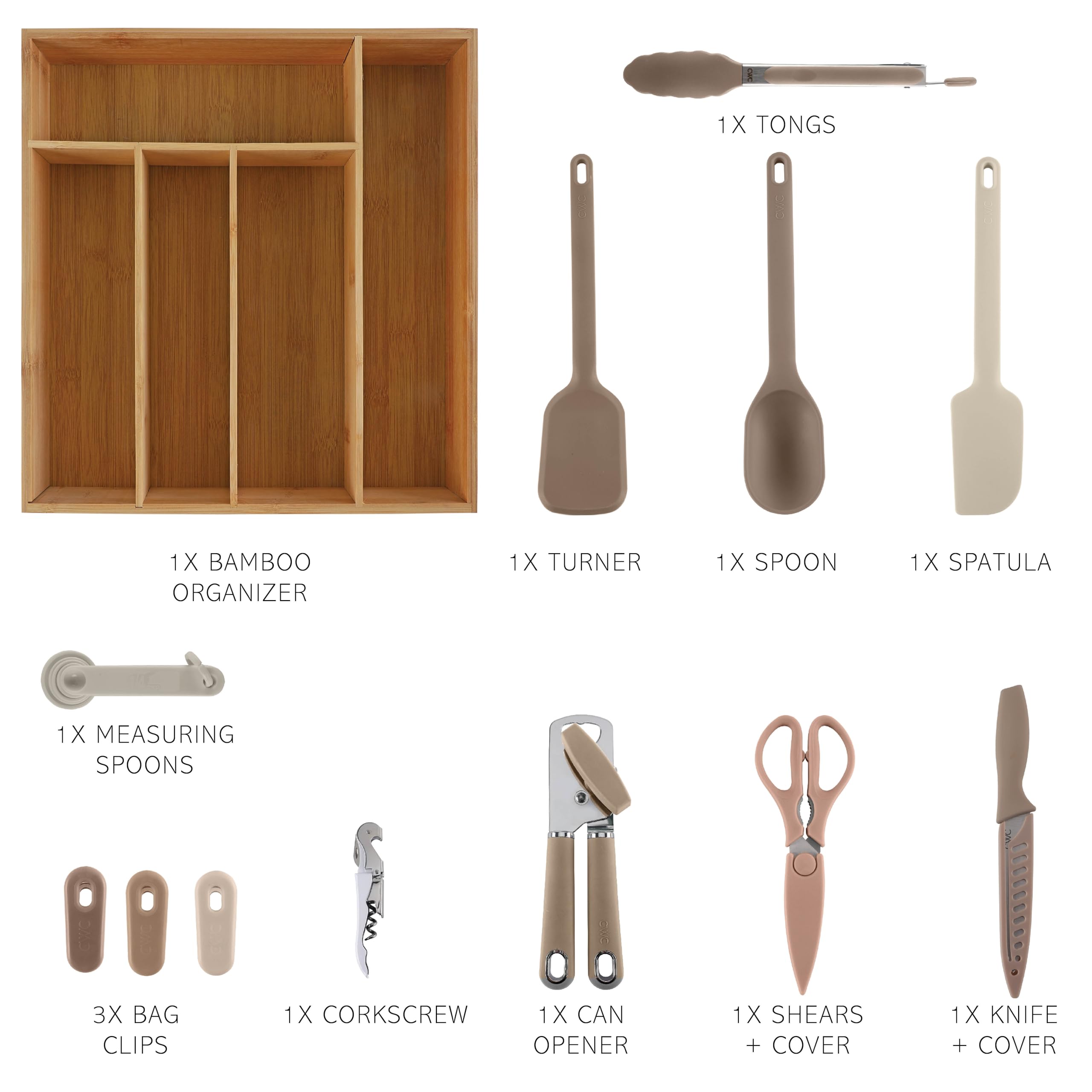 Foto 2 | Juego De Utensilios De Cocina Cook With Color Bamboo, 18 Piezas Con Organizador - Venta Internacional.