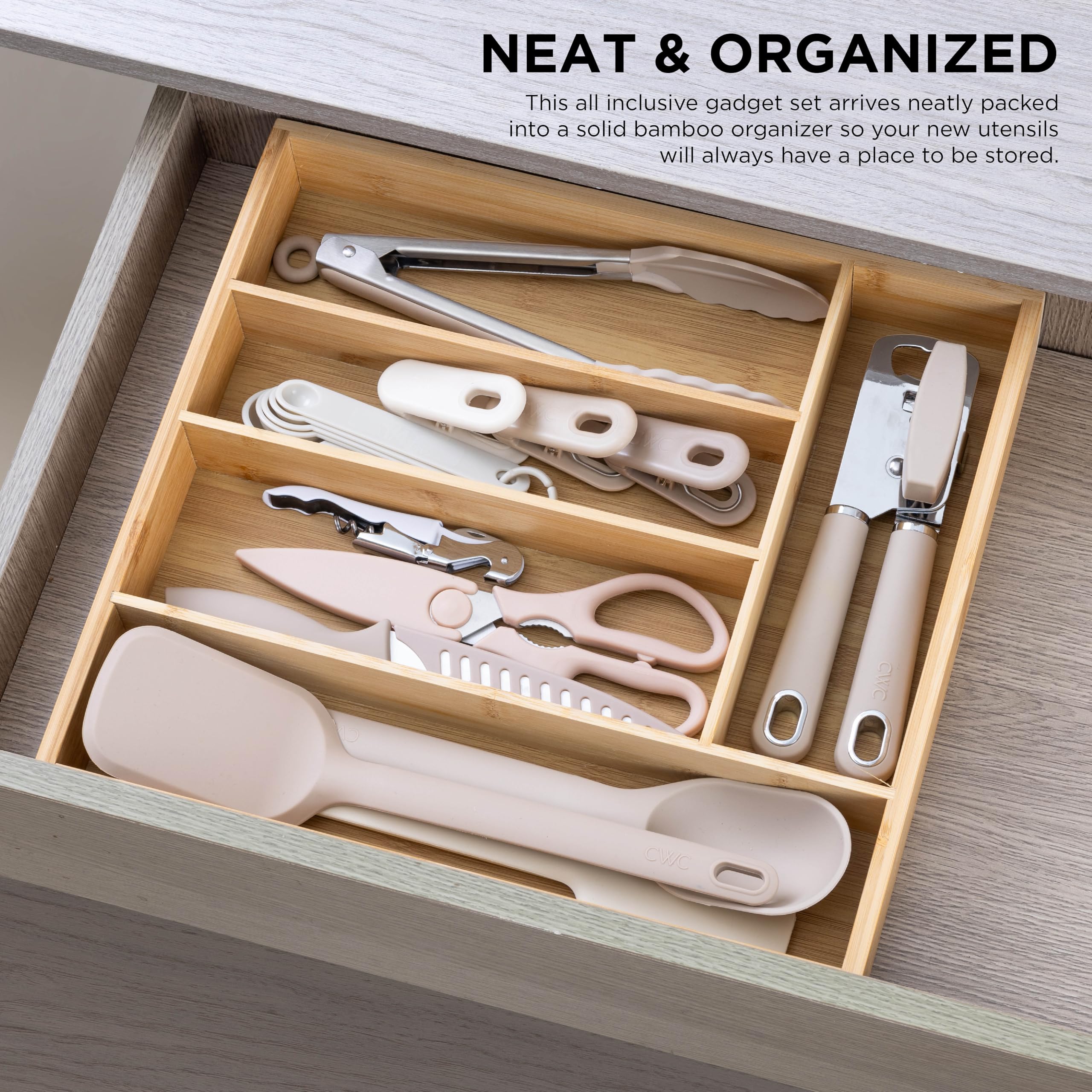 Foto 4 | Juego De Utensilios De Cocina Cook With Color Bamboo, 18 Piezas Con Organizador - Venta Internacional.