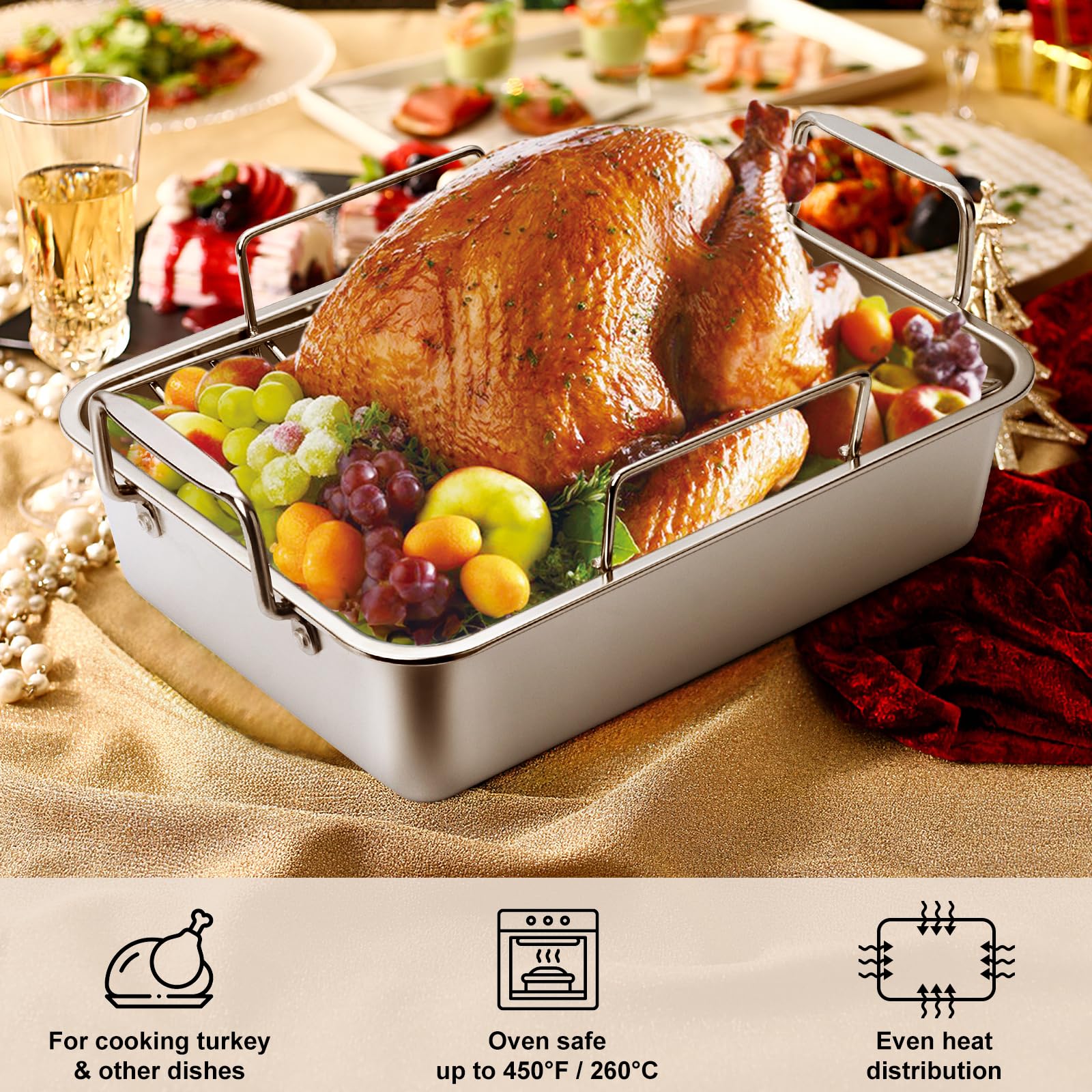 Foto 2 | Asadera Ewfen De Acero Inoxidable Para Asar Pavo, 35 X 25 Cm - Venta Internacional.