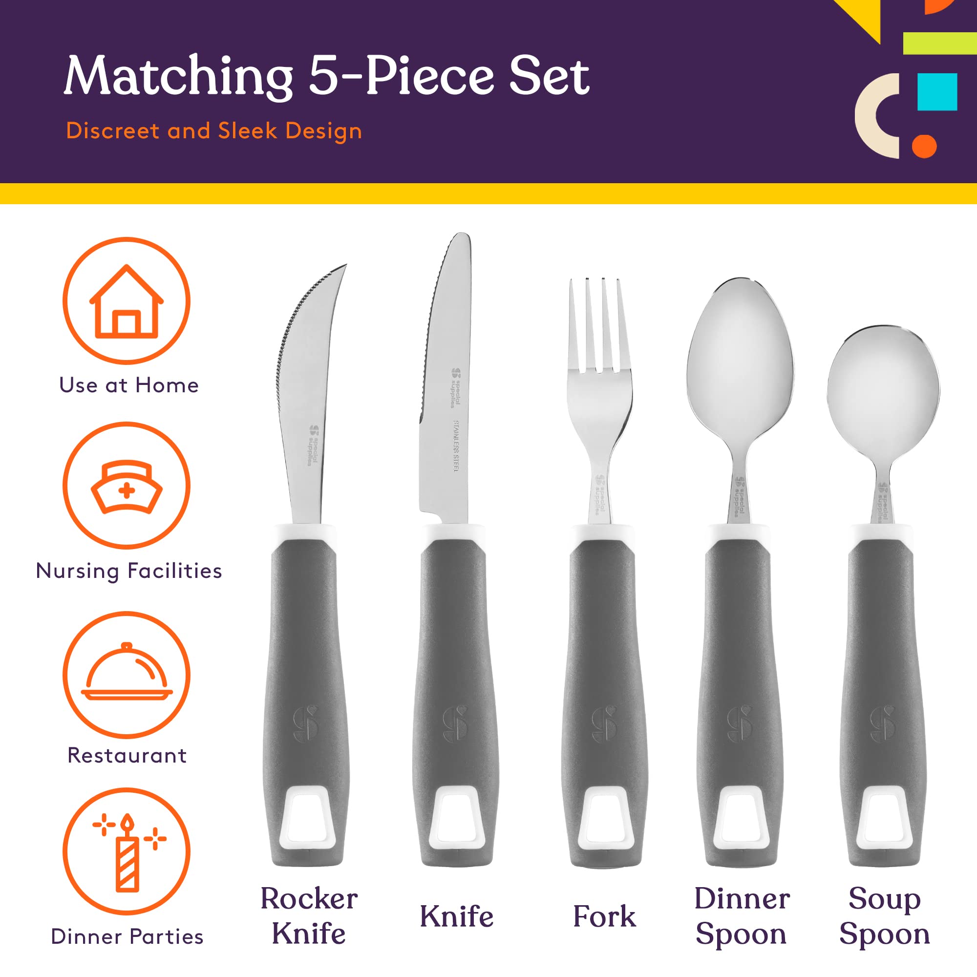Foto 4 pulgar | Juego De 5 Piezas De Acero Inoxidable Adaptive Utensilios Special Supplies - Venta Internacional.
