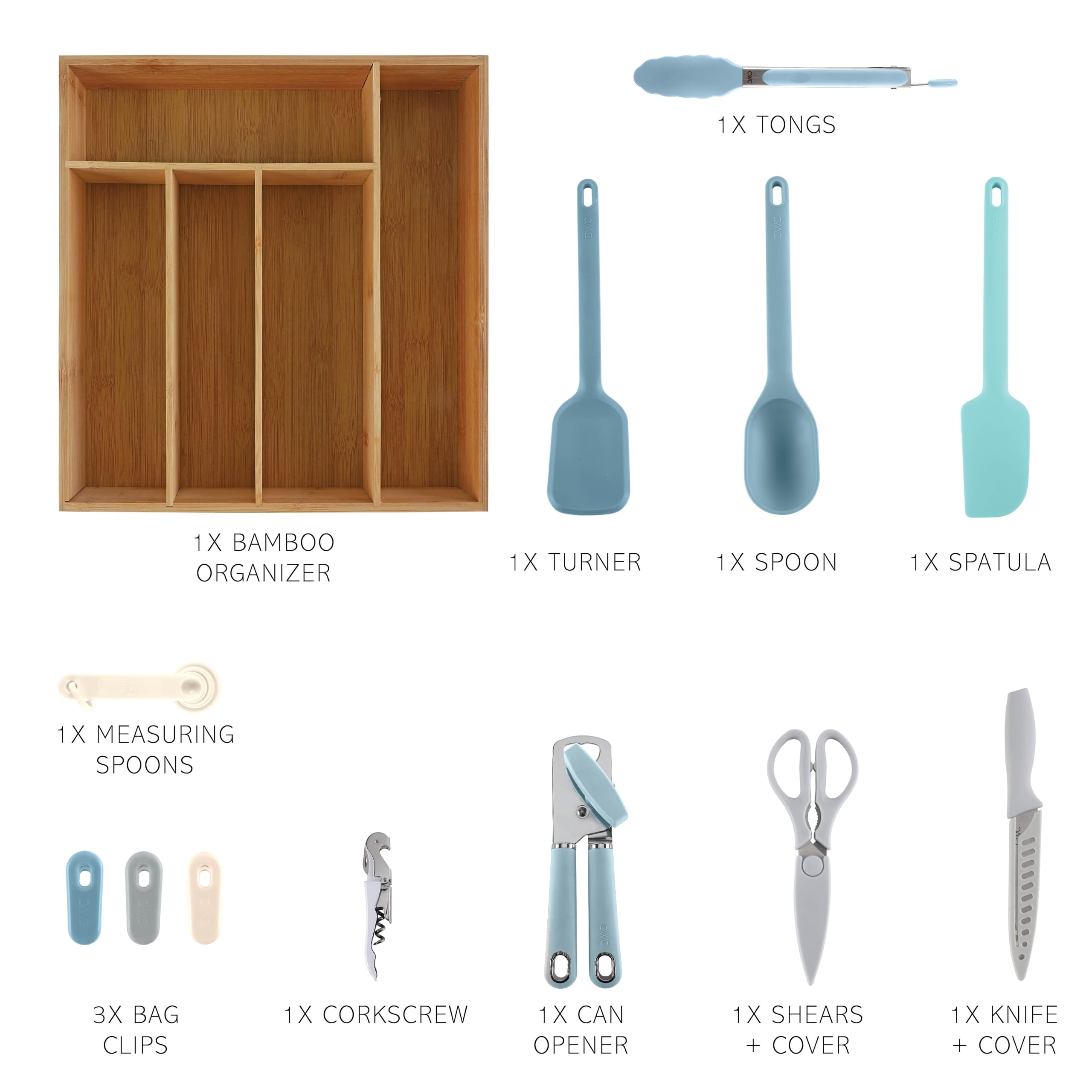 Foto 3 pulgar | Juego De Utensilios De Cocina Cook With Color Bamboo Con Cajón Azul - Venta Internacional.