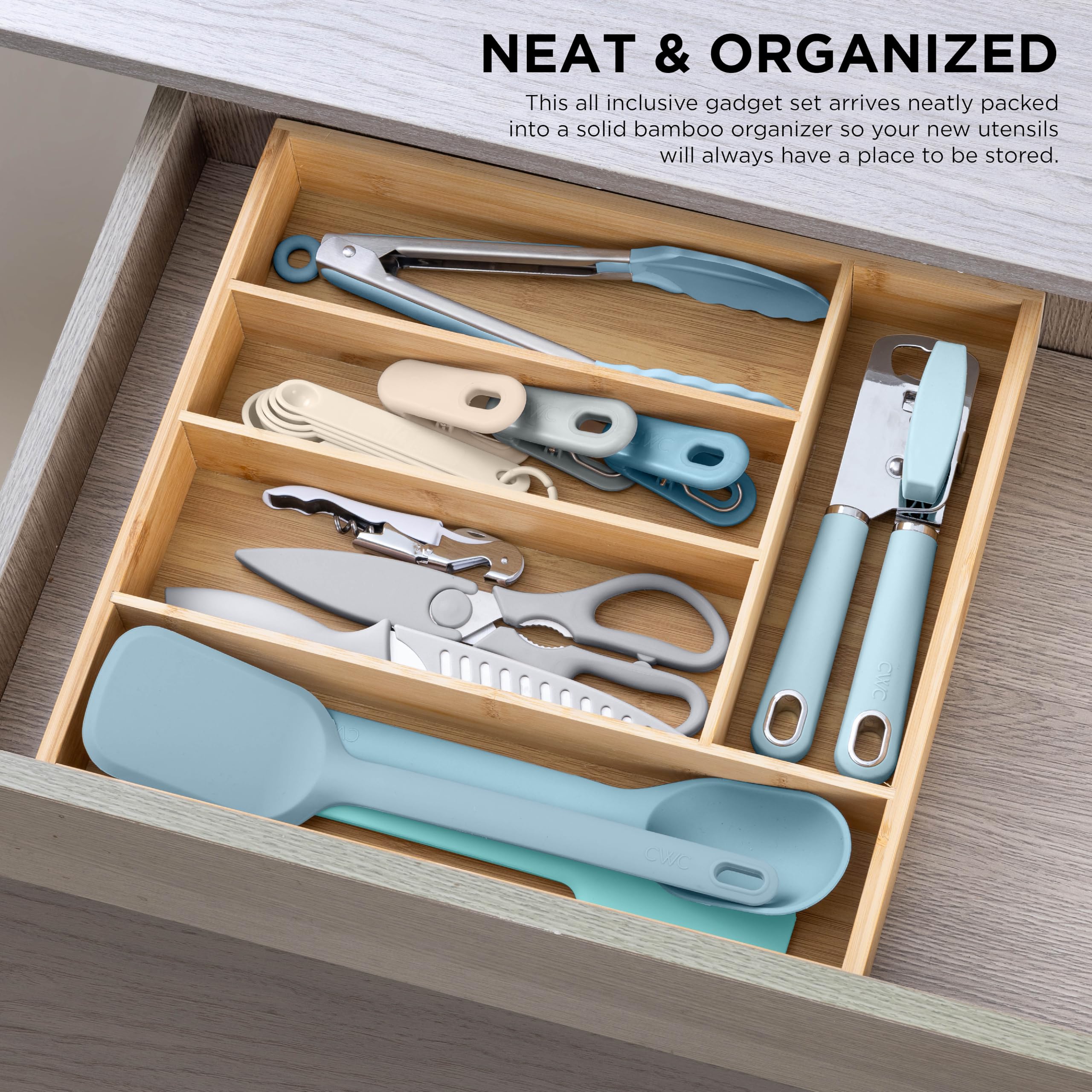Foto 4 pulgar | Juego De Utensilios De Cocina Cook With Color Bamboo Con Cajón Azul - Venta Internacional.