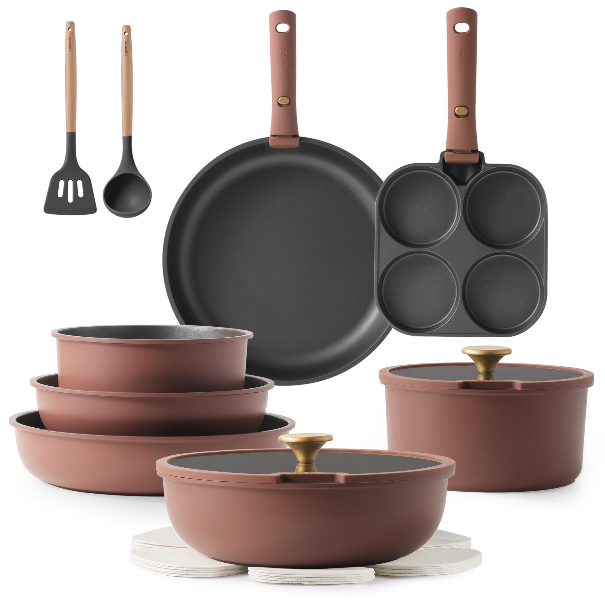 Juego De Utensilios De Cocina Carote, 19 Piezas, Antiadherentes, De Inducción Con Mango, Color Dorado - Venta Inter