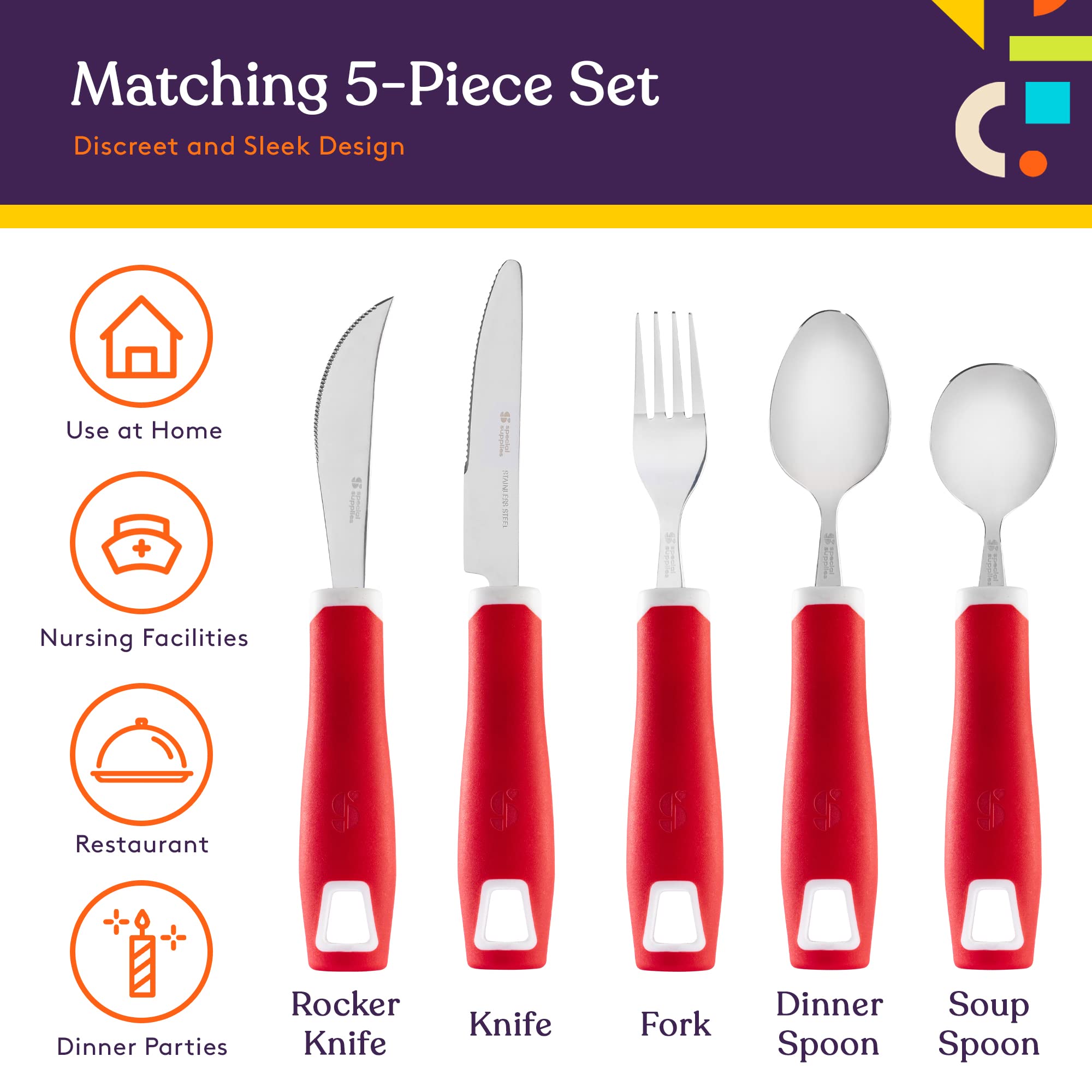 Foto 3 | Juego De 5 Piezas De Acero Inoxidable Adaptive Utensilios Special Supplies - Venta Internacional.