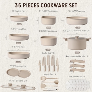 Foto 2 | Juego De Utensilios De Cocina Carote, 35 Piezas, Antiadherentes Y Juego De Cuchillos, Color Topo - Venta Internacional.