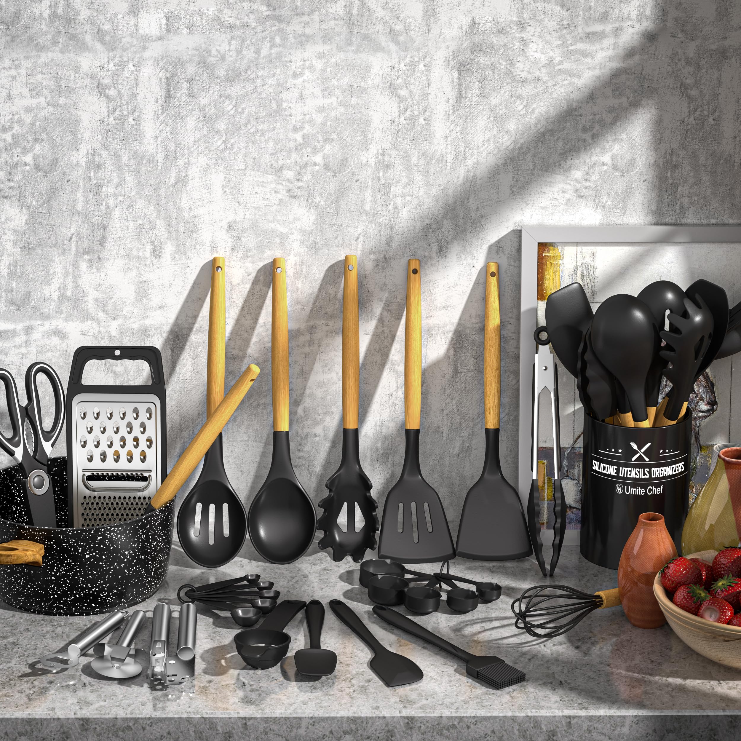 Foto 3 pulgar | Juego De Utensilios De Cocina Umite Chef  34 Piezas De Silicona Con Soporte  Color Negro - Venta Internacional.