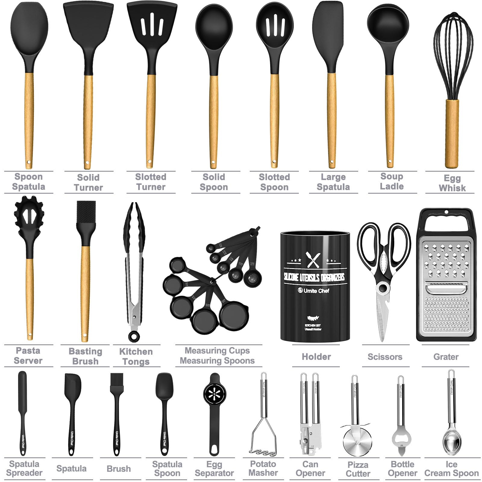Foto 4 pulgar | Juego De Utensilios De Cocina Umite Chef  34 Piezas De Silicona Con Soporte  Color Negro - Venta Internacional.