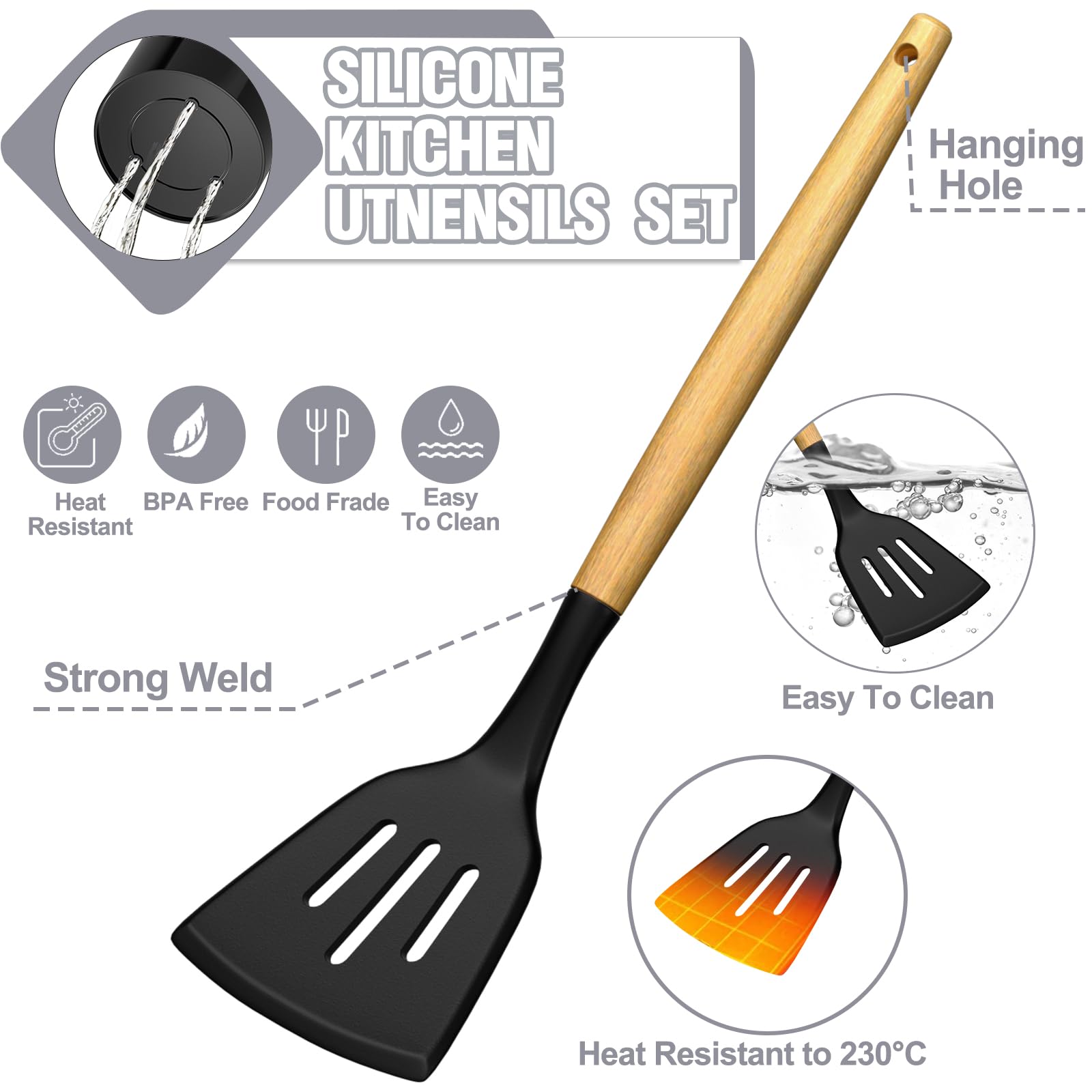 Foto 8 pulgar | Juego De Utensilios De Cocina Umite Chef  34 Piezas De Silicona Con Soporte  Color Negro - Venta Internacional.