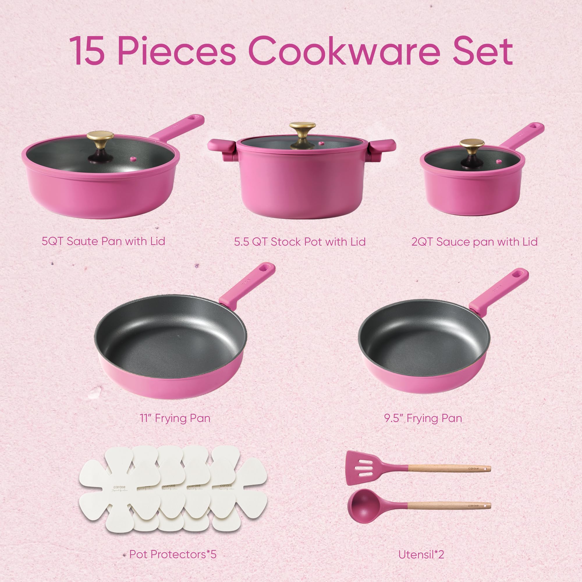 Foto 2 | Juego De Utensilios De Cocina Carote Antiadherentes De 15 Piezas Con Herramientas De Silicona - Venta Internacional.