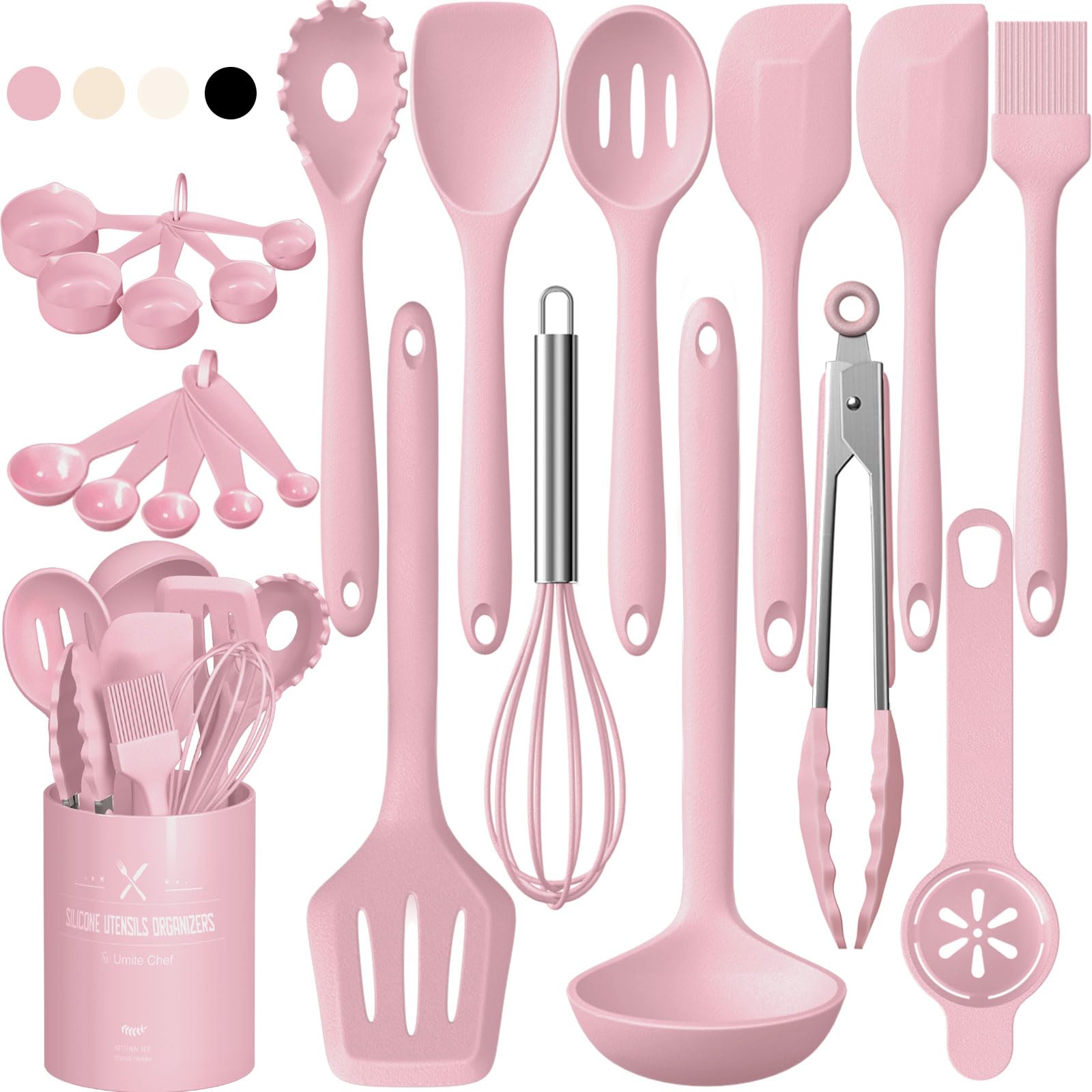 Juego De Utensilios De Cocina Umite Chef Silicone  22 Piezas Con Soporte  Color Rosa - Venta Internacional.