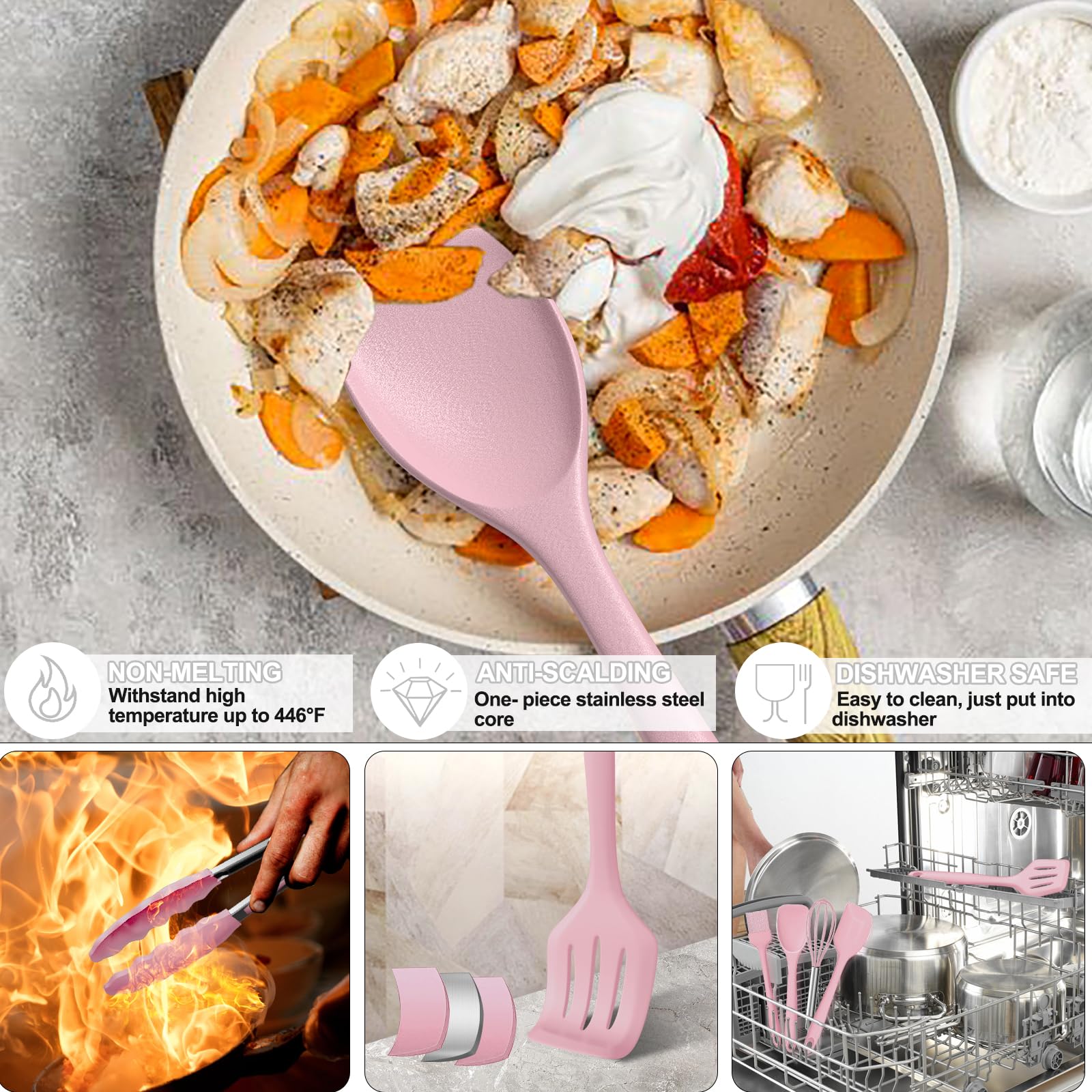 Foto 5 pulgar | Juego De Utensilios De Cocina Umite Chef Silicone  22 Piezas Con Soporte  Color Rosa - Venta Internacional.